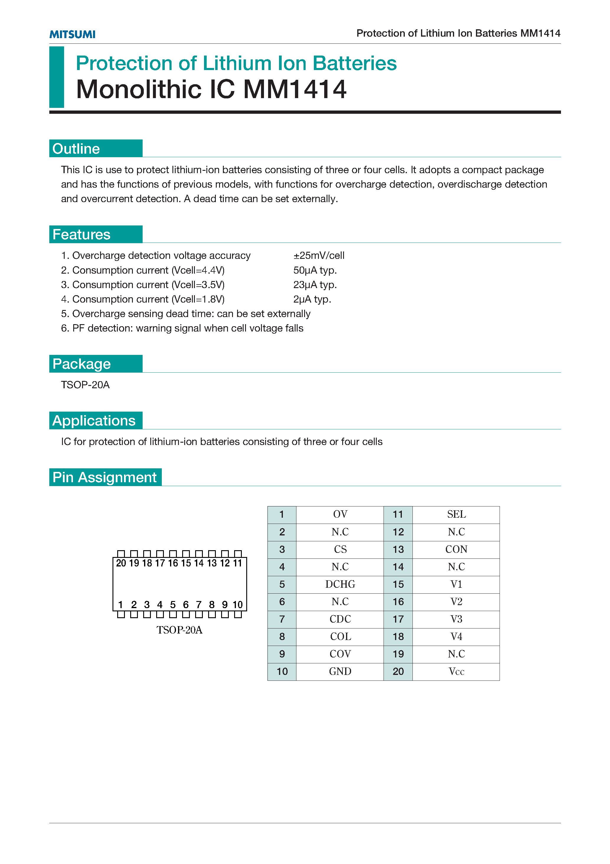 Даташит на микросхему MM1414 страница 1 Даташит MM1414 - Protection of Lithium Ion Batteries страница 1