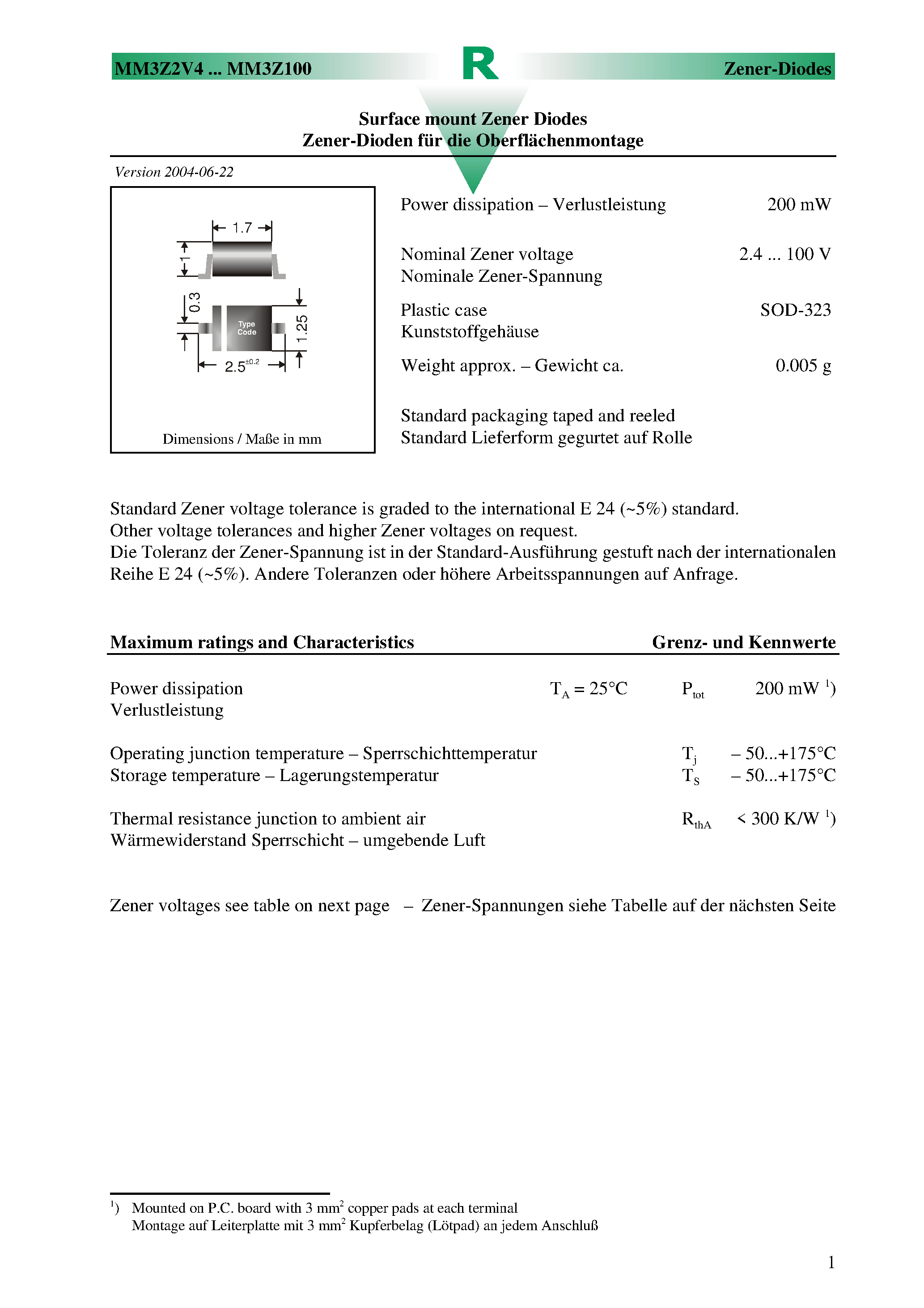Даташит на микросхему MM3Z3V0 страница 1 Даташит MM3Z3V0 - Surface mount Zener Diodes страница 1