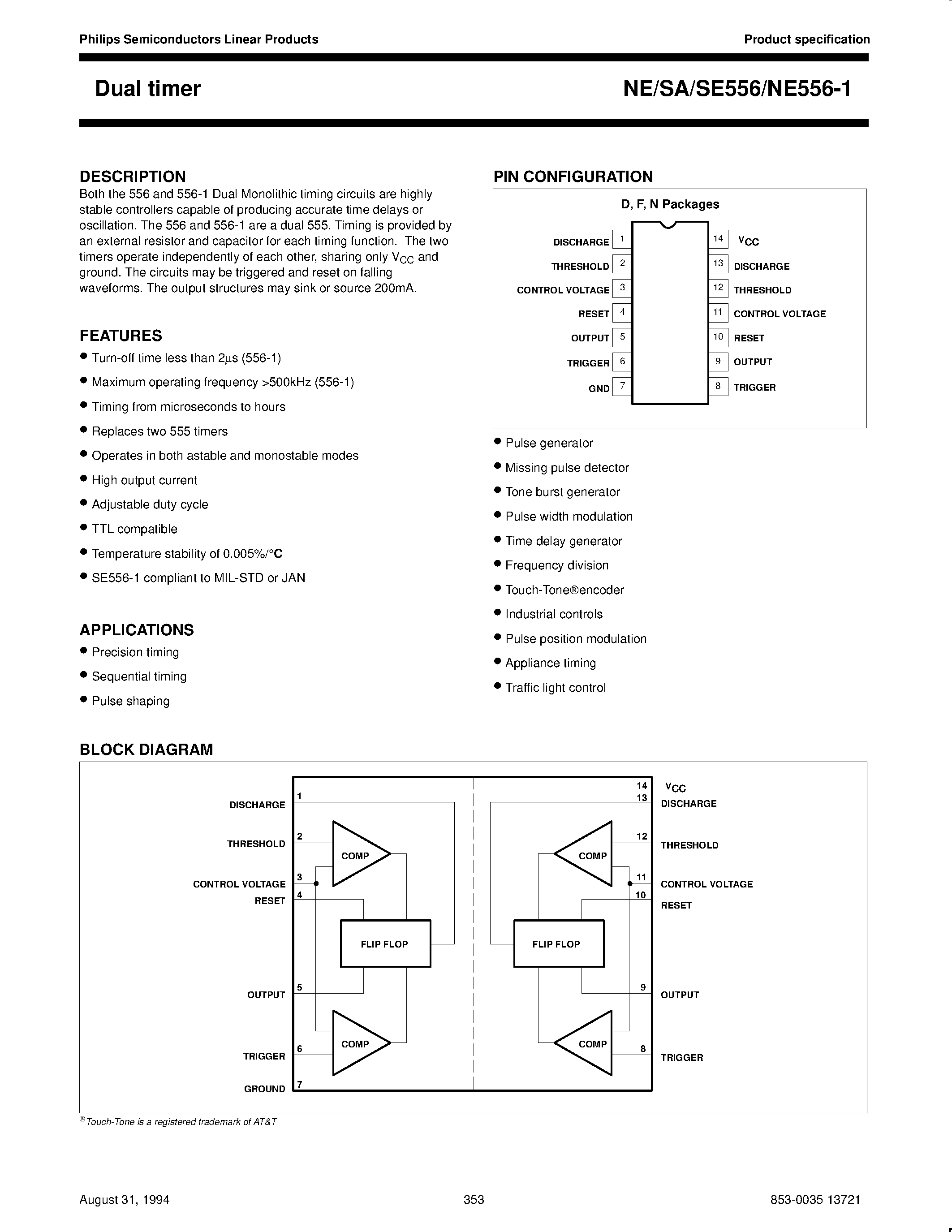 Datasheet NE556-1 - Dual timer page 1
