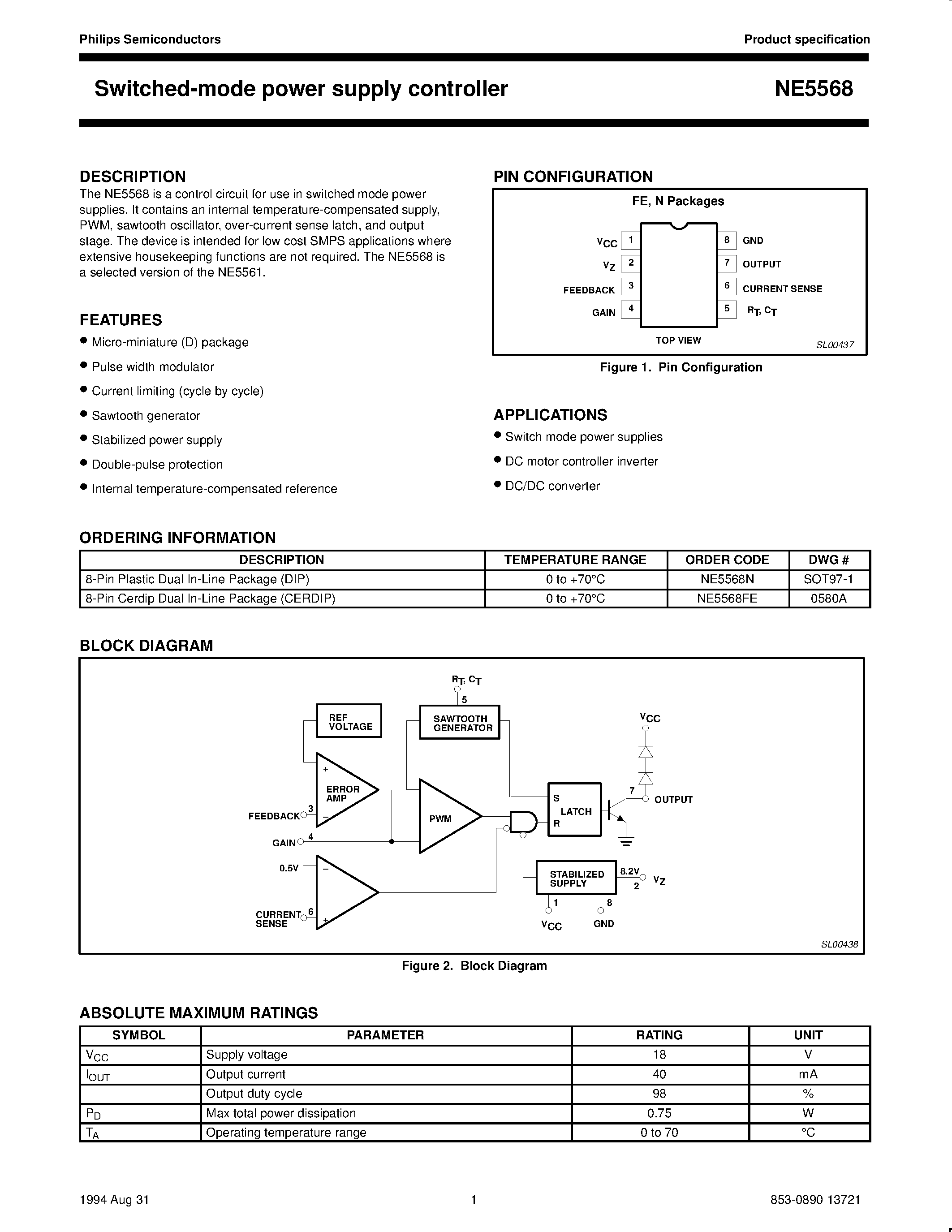 Datasheet NE5568N page 1 Datasheet NE5568N - Switched-mode power supply controller page 1