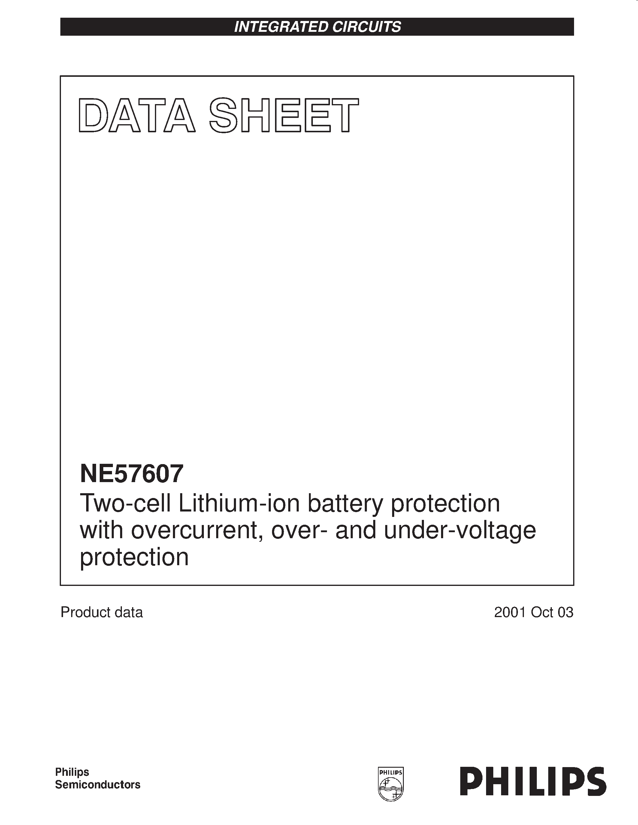 Datasheet NE57607 - Two-cell Lithium-ion battery protection with overcurrent / over- and under-voltage protection page 1