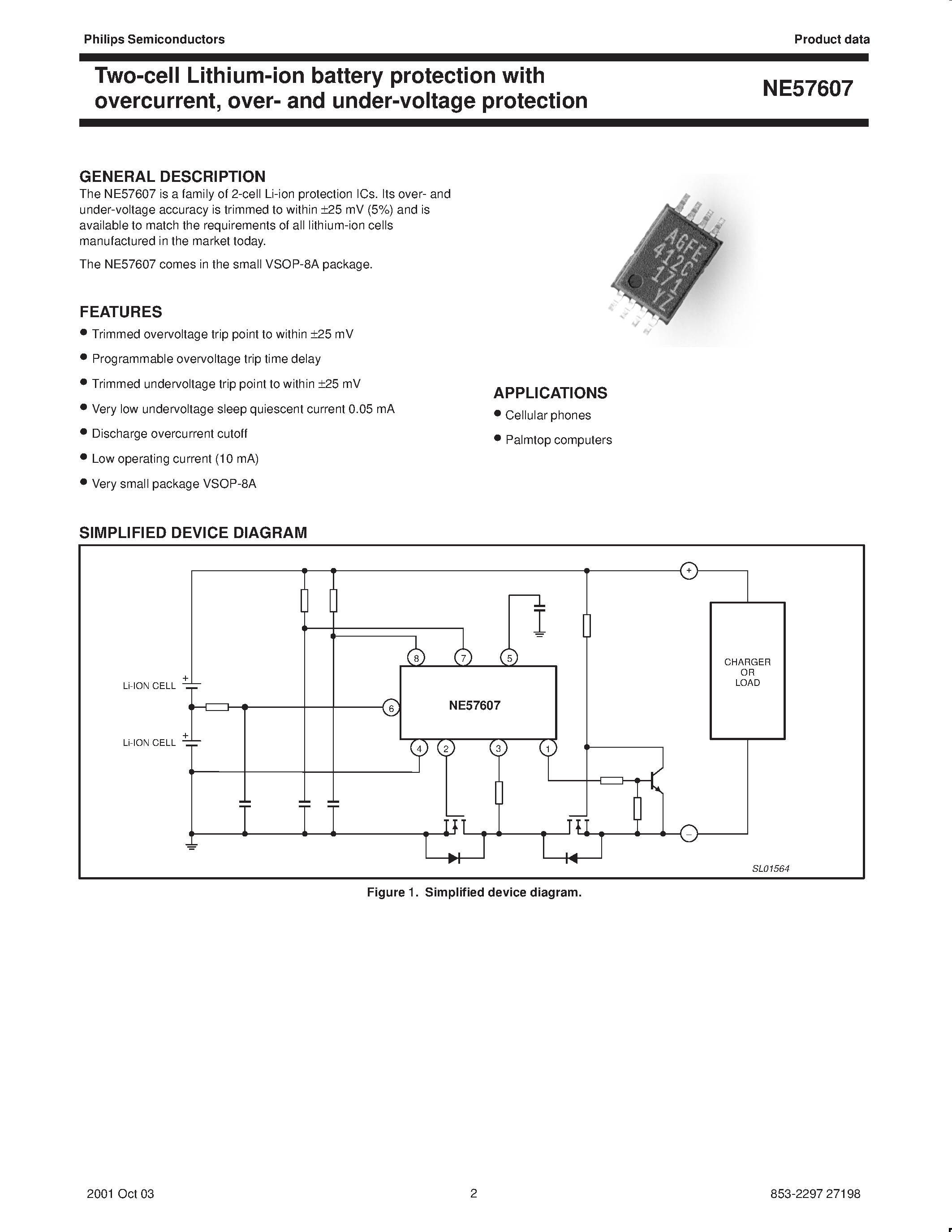 Datasheet NE57607 - Two-cell Lithium-ion battery protection with overcurrent / over- and under-voltage protection page 2