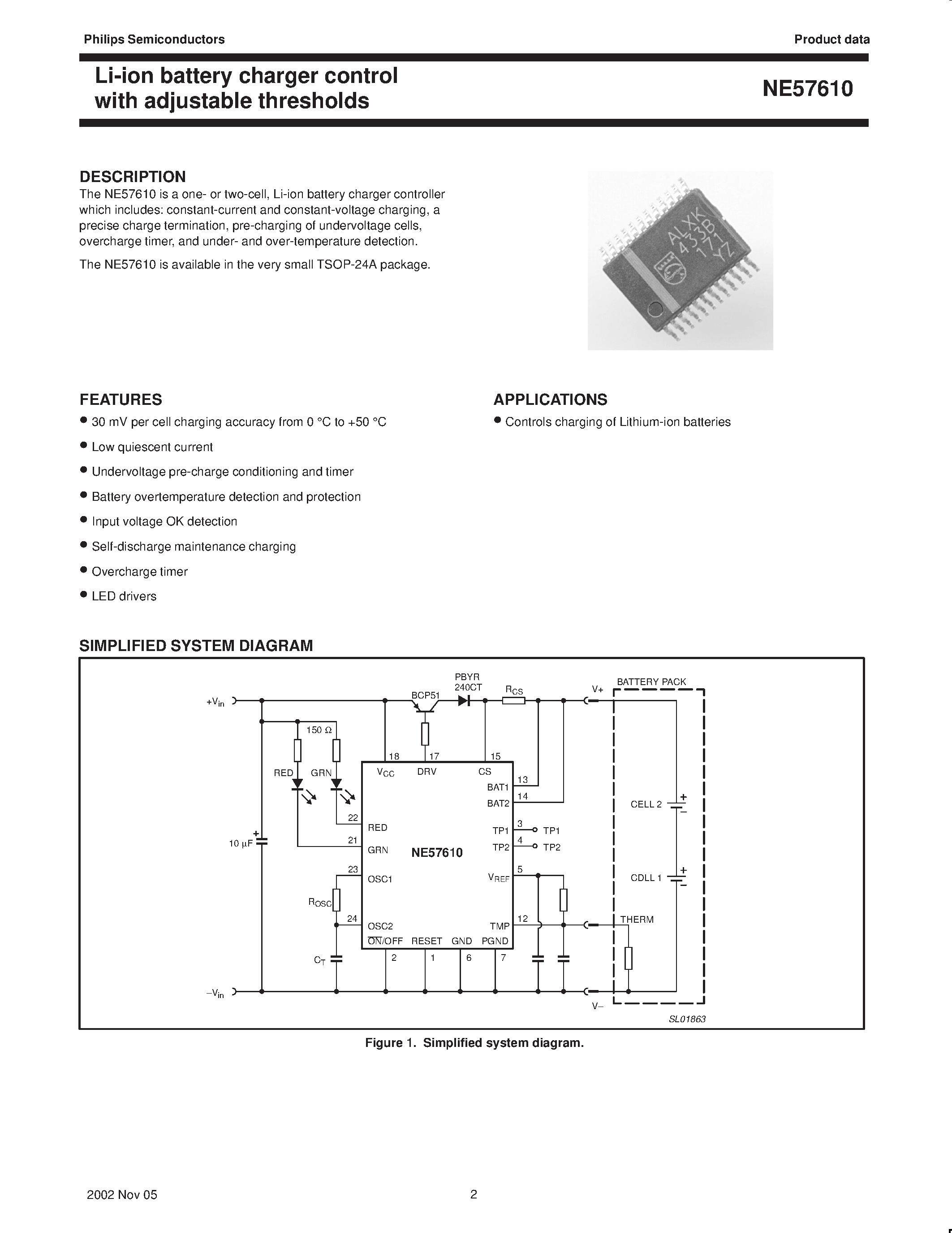 Datasheet NE57610 - Li-ion battery charger control with adjustable thresholds page 2