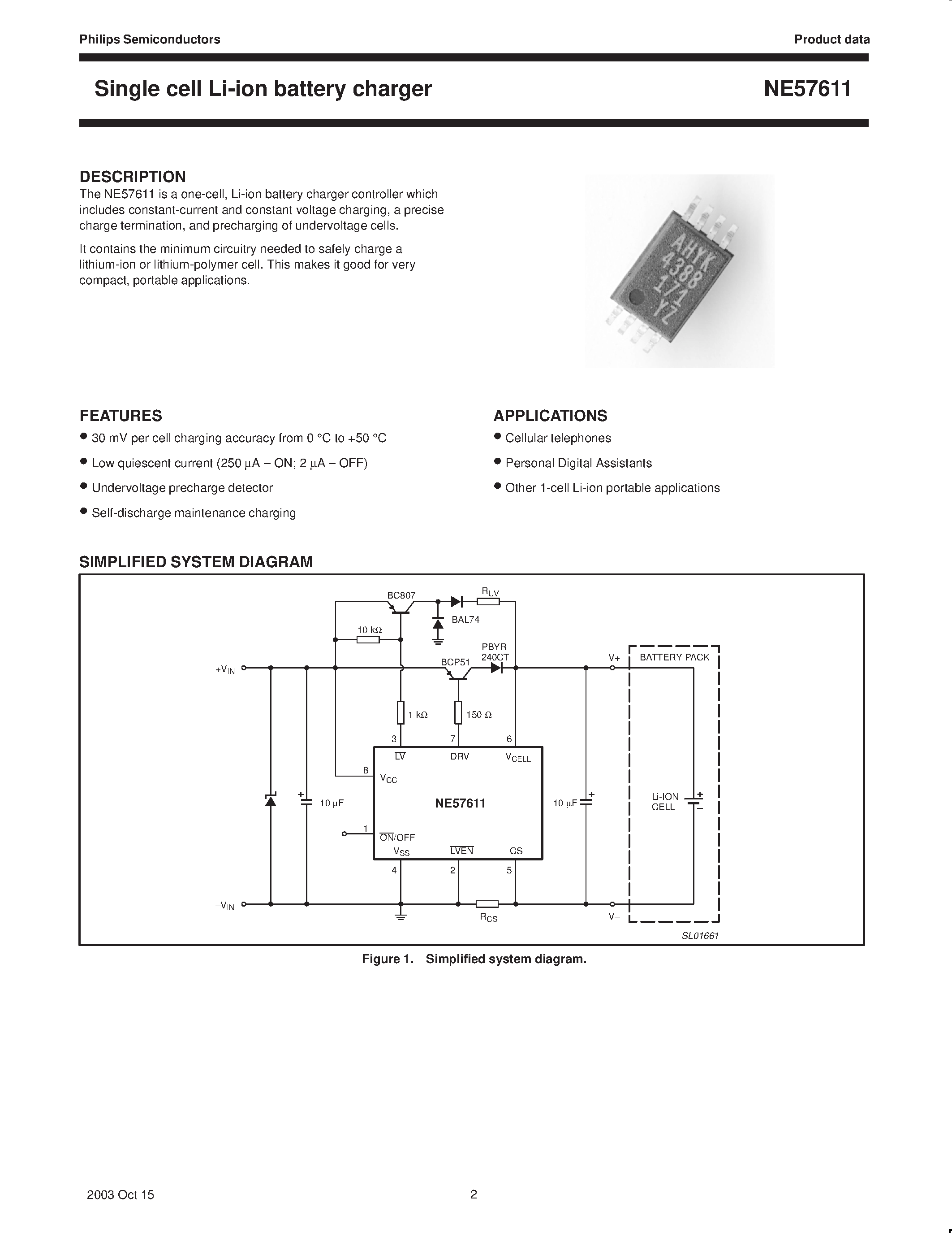 Datasheet NE57611 - Single cell Li-ion battery charger page 2