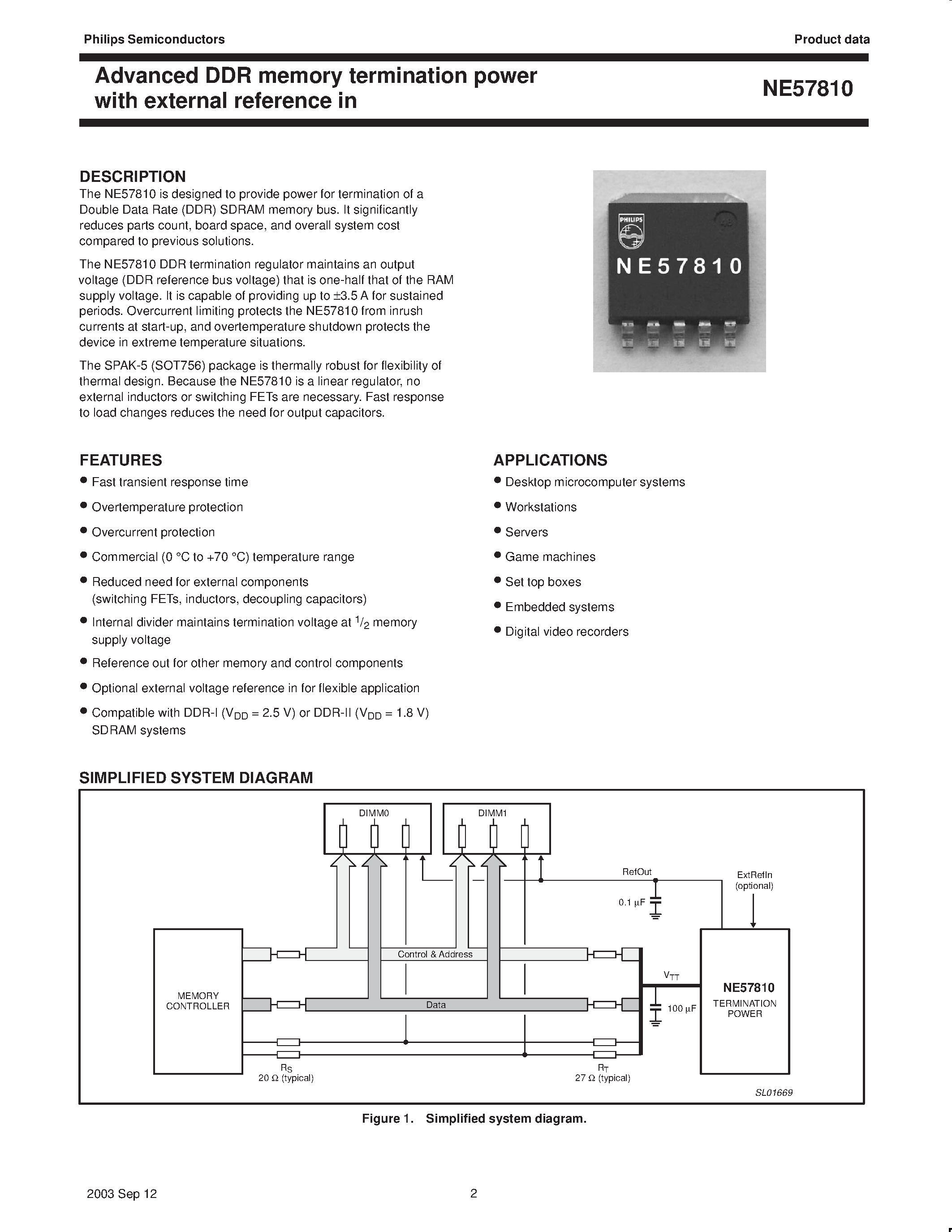 Datasheet NE57810 page 2 Datasheet NE57810 - Advanced DDR memory termination power with external reference in page 2