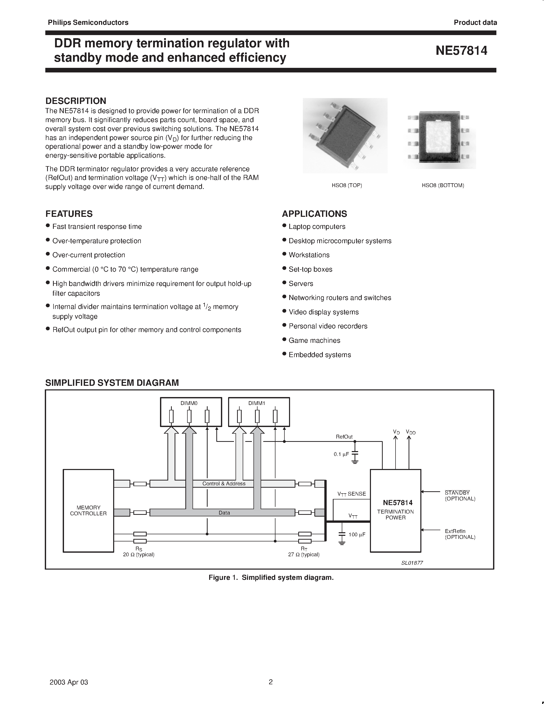 Даташит на микросхему NE57814 страница 2 Даташит NE57814 - DDR memory termination regulator with standby mode and enhanced efficiency страница 2
