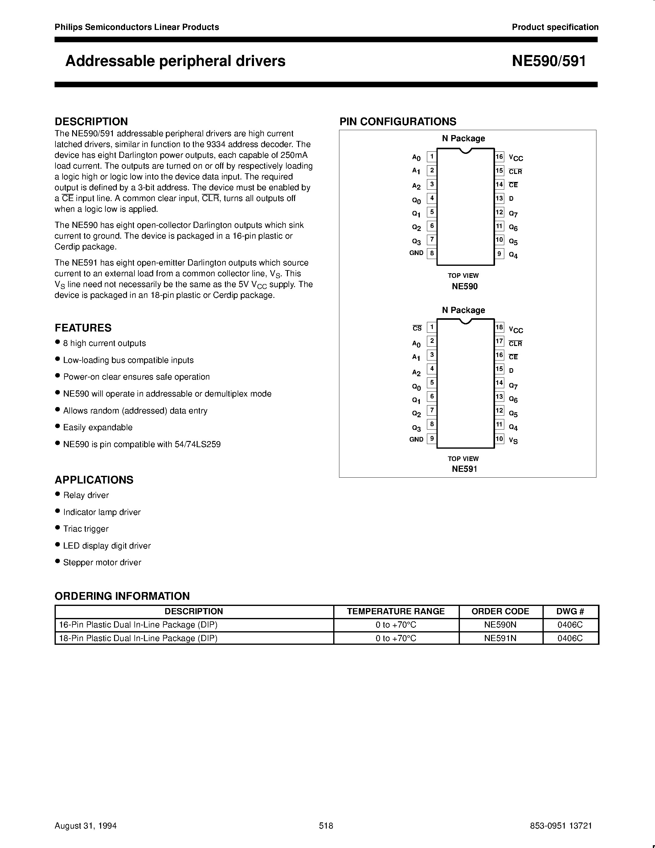 Datasheet NE590 - Addressable peripheral drivers page 1