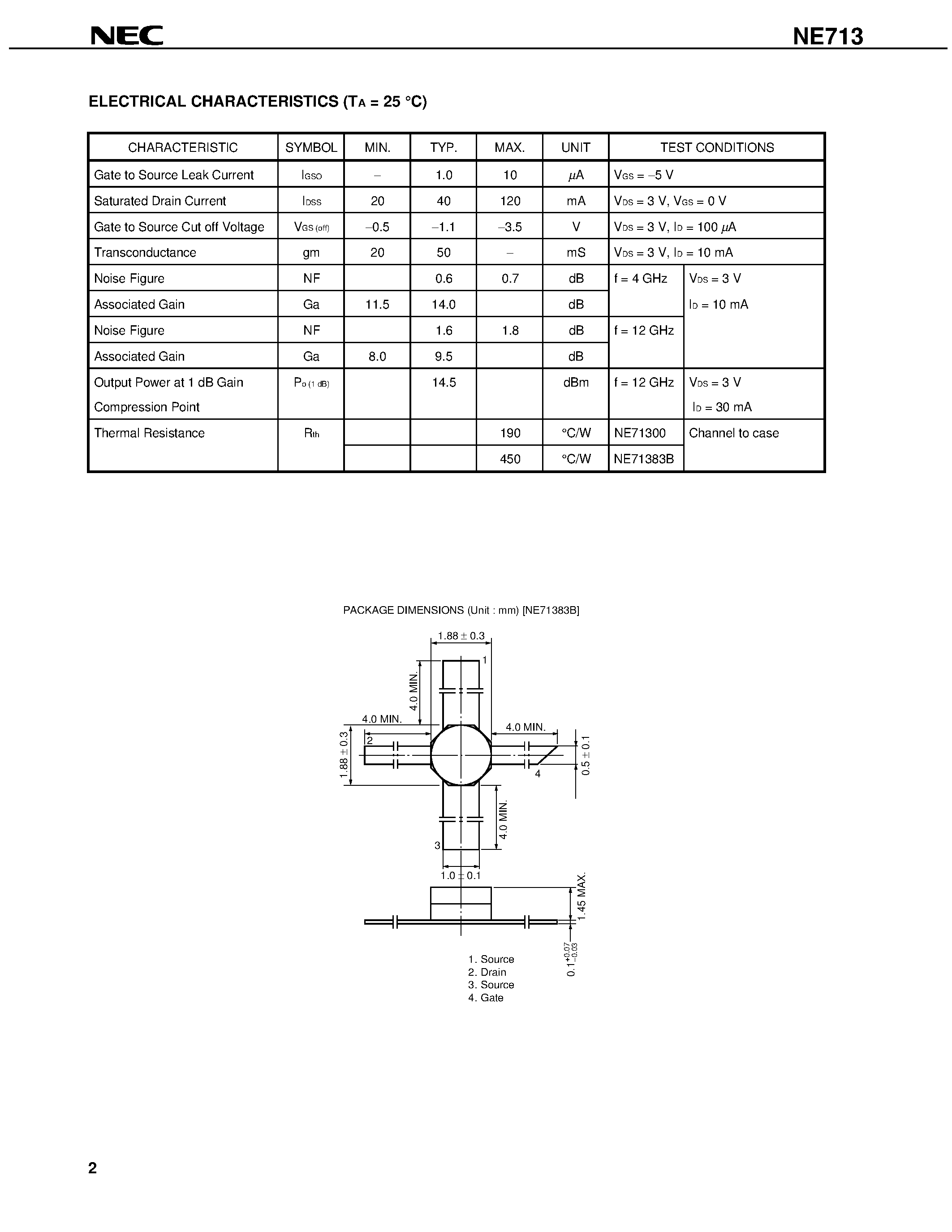 Datasheet NE71300-M page 2 Datasheet NE71300-M - L to Ku BAND LOW NOISE AMPLIFIER N-CHANNEL GaAs MES FET page 2