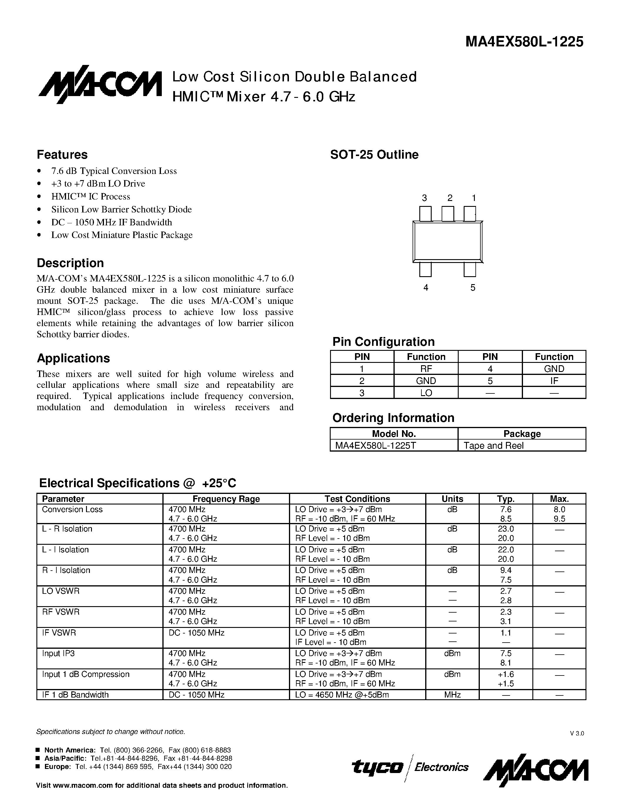 Даташит NJG1556KB2 - Low Cost Silicon Double Balanced HMIC Mixer 4.7 - 6.0 GHz страница 1
