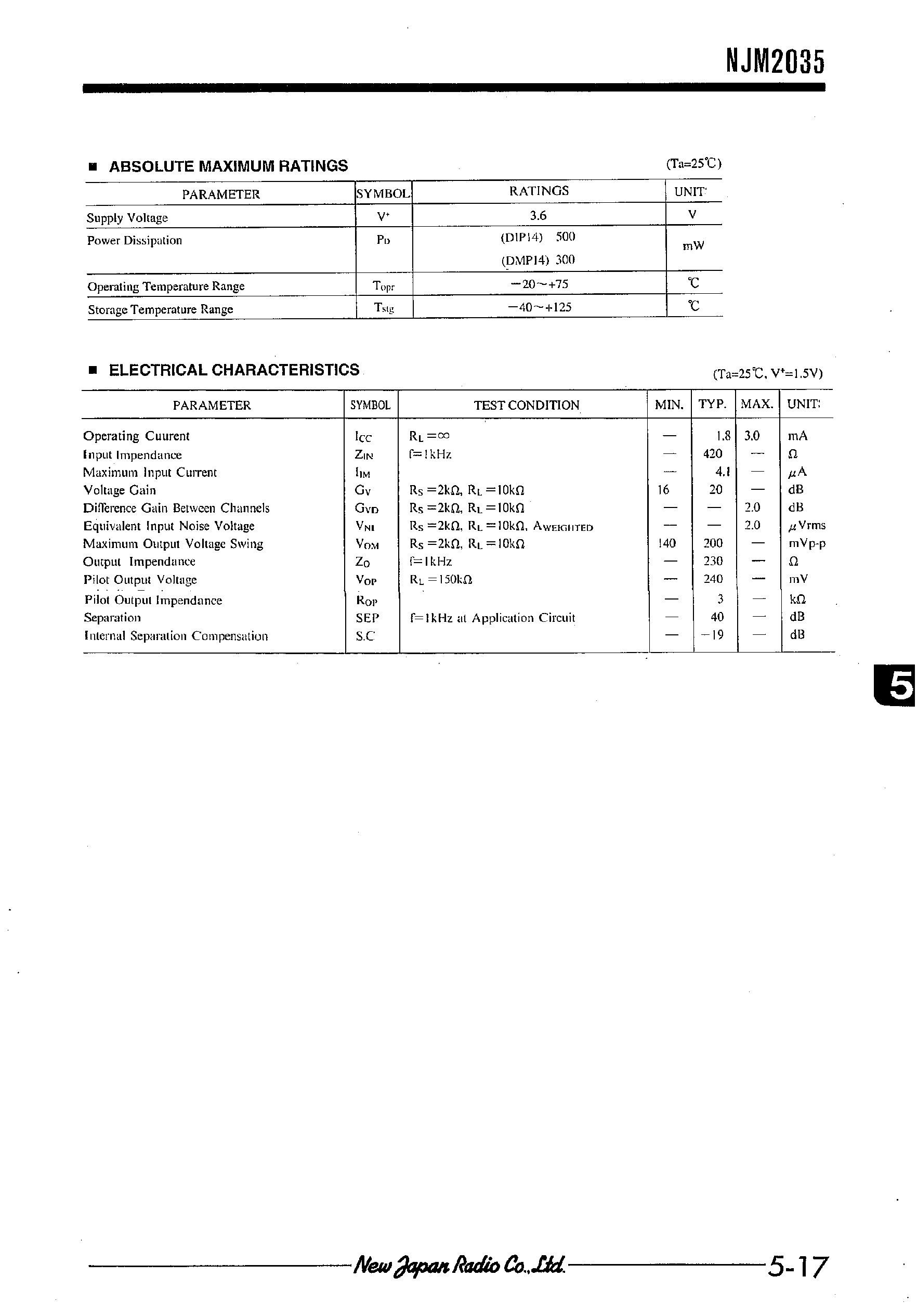 Даташит NJM2035 - STEREO MODULATOR страница 2
