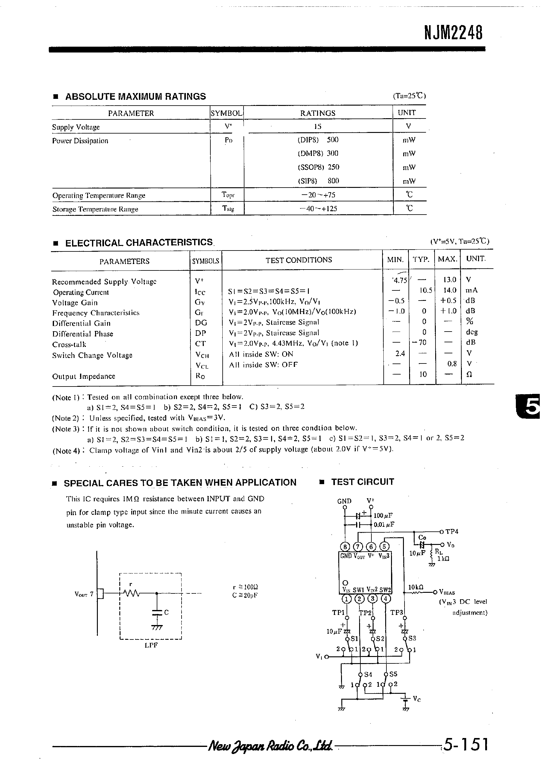 Datasheet NJM2248 - 3-INPUT VIDEO SUPER IMPOSER page 2