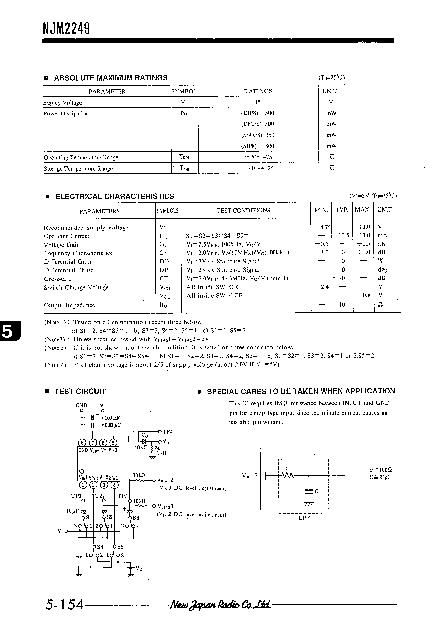 Datasheet NJM2249 - 3-INPUT VIDEO SWITCH page 2