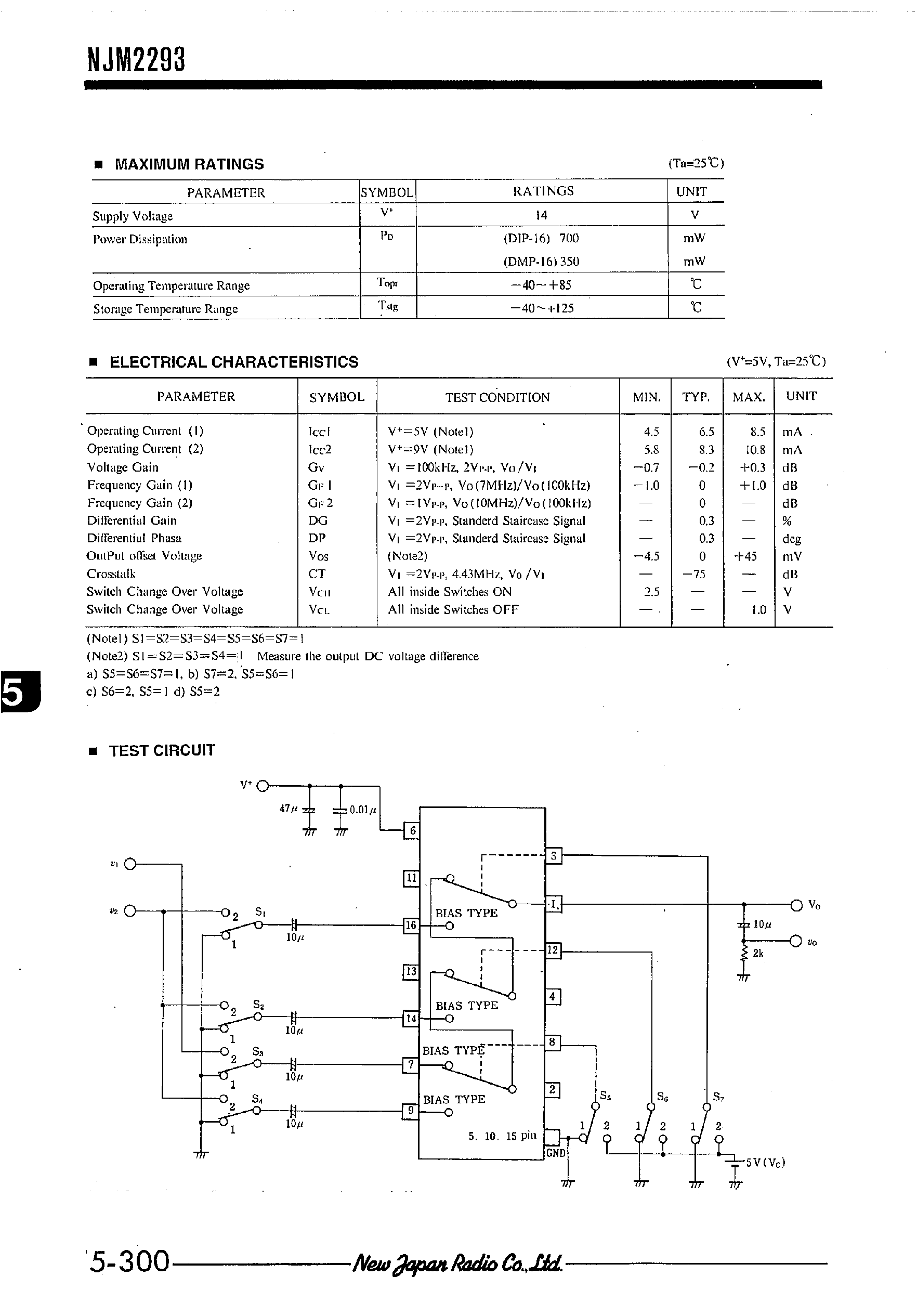 Datasheet NJM2293 - 4-INPUT 1MUTE VIDEO SWITCH page 2