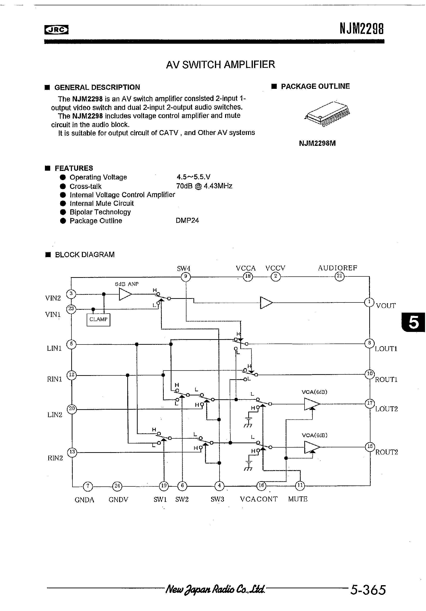 Datasheet NJM2298 page 1 Datasheet NJM2298 - AV SWITCH AMPLIFIER page 1