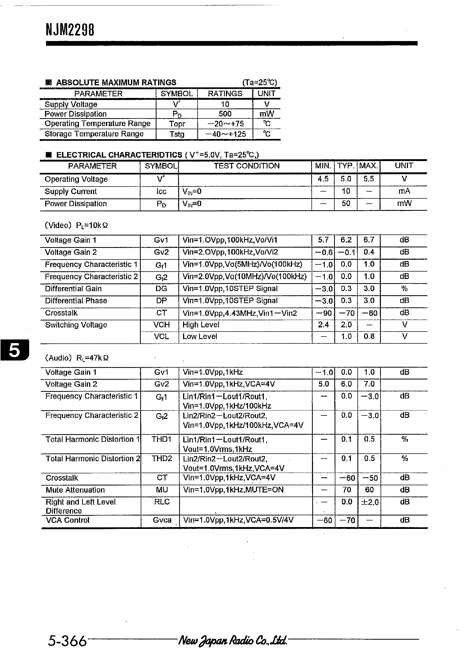 Datasheet NJM2298 page 2 Datasheet NJM2298 - AV SWITCH AMPLIFIER page 2