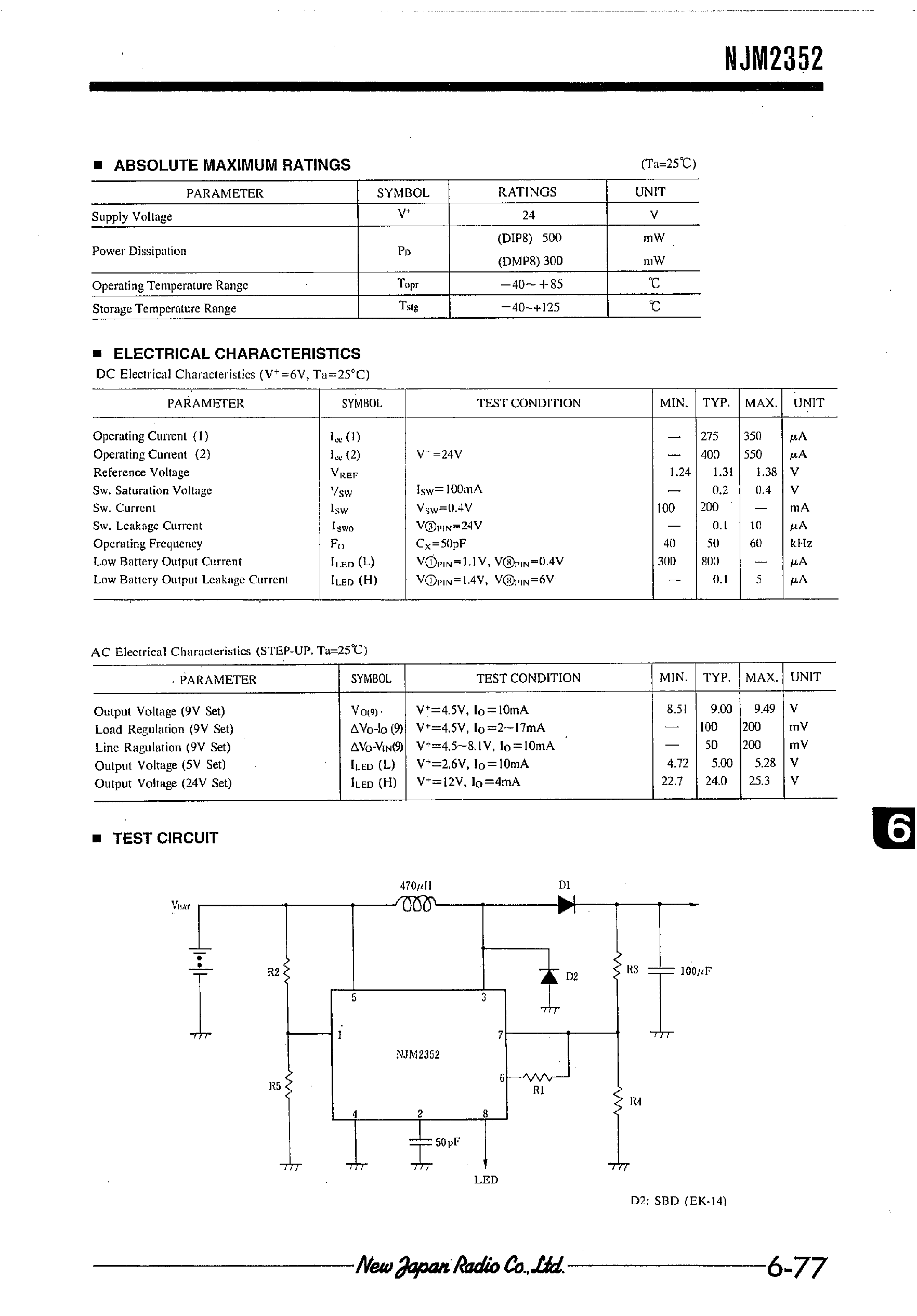 Datasheet NJM2352 page 2 Datasheet NJM2352 - LOW POWER SWITCHING REGULATOR page 2