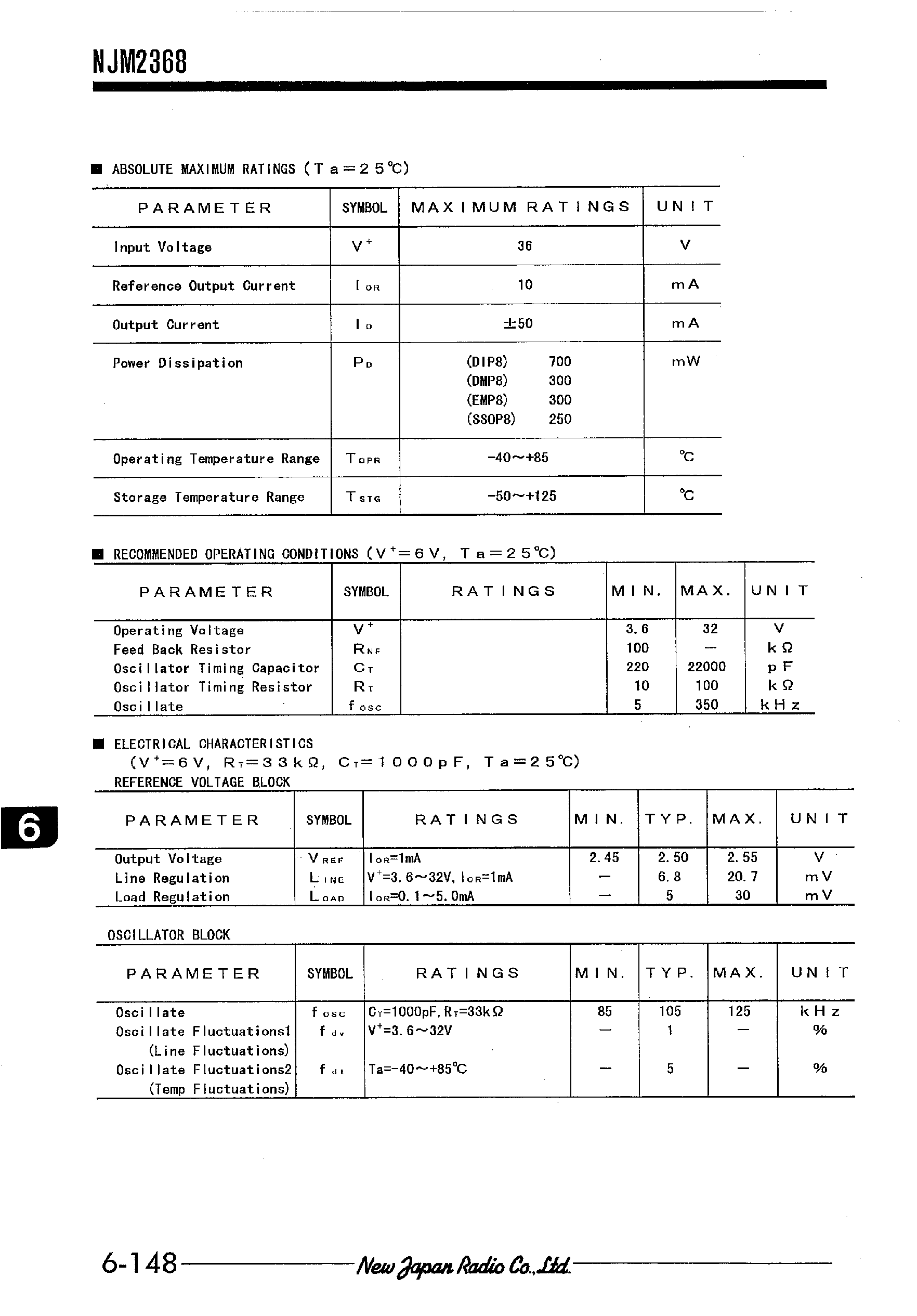 Datasheet NJM2368 page 2 Datasheet NJM2368 - SWITCHING REGULATOR CONTROL IC FOR FLYBACK page 2