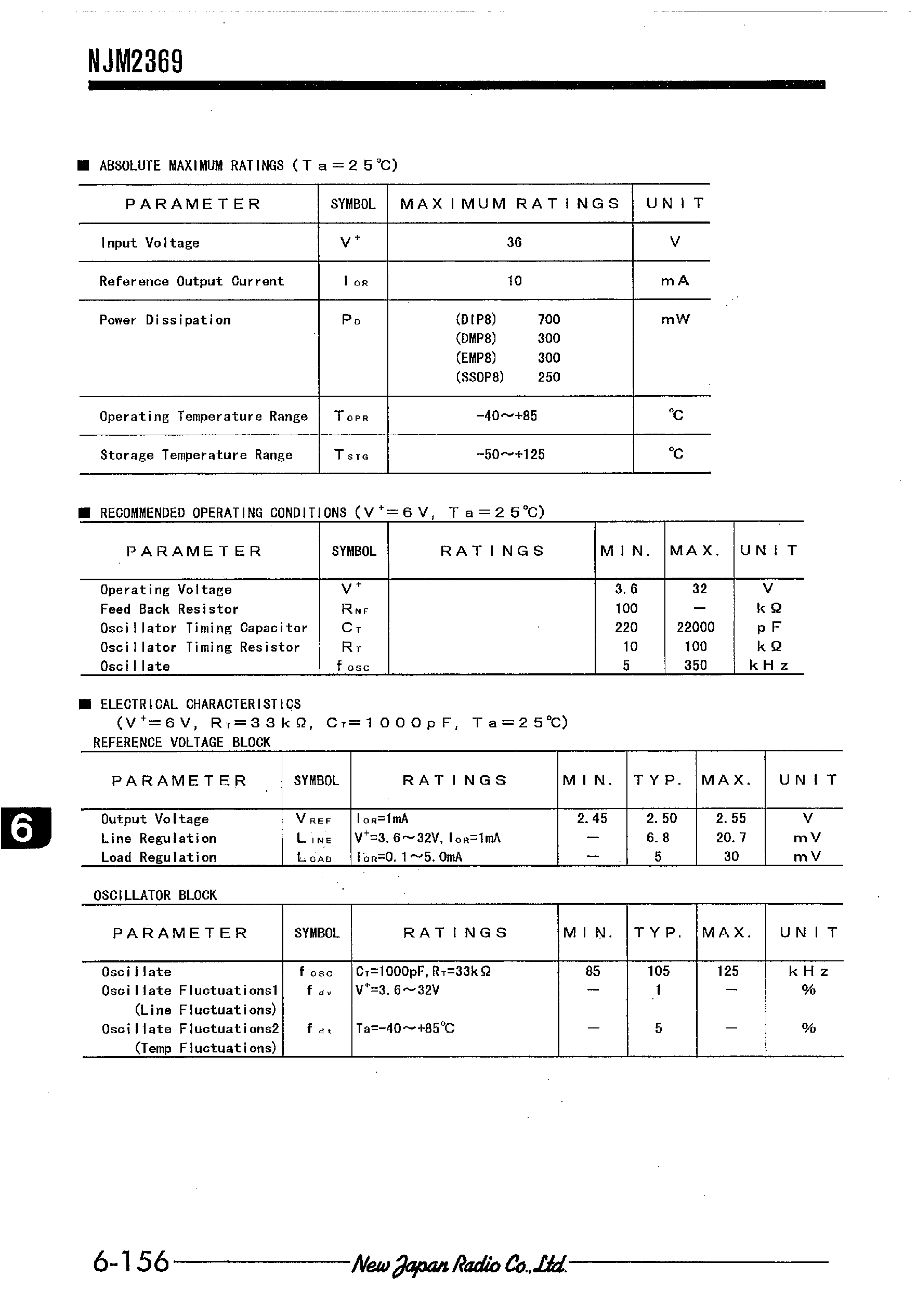 Datasheet NJM2369 page 2 Datasheet NJM2369 - SWITCHING REGULATOR CONTROL IC FOR FLYBACK page 2