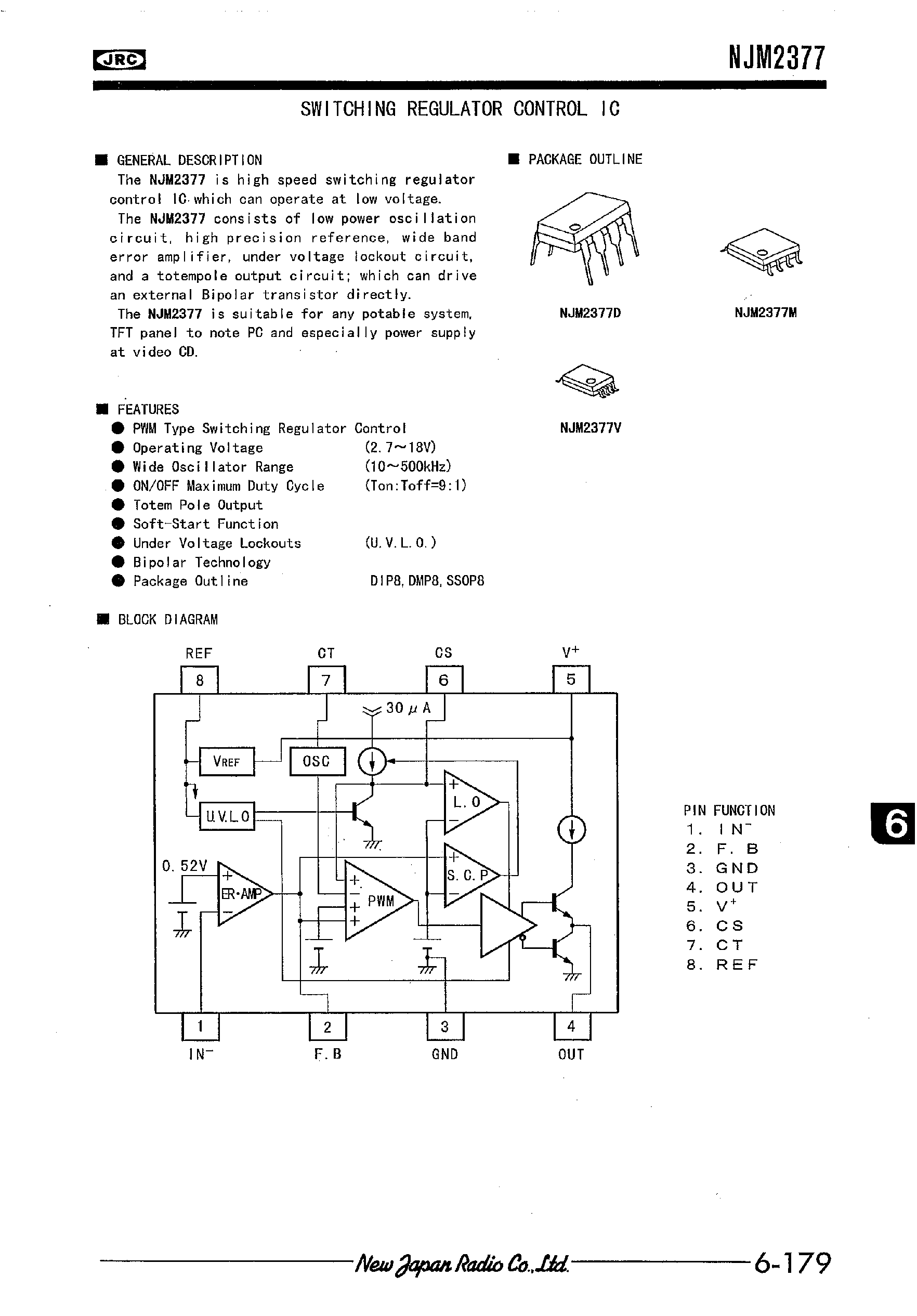 Datasheet NJM2377 page 1 Datasheet NJM2377 - SWITCHING REGULATOR CONTROL IC page 1