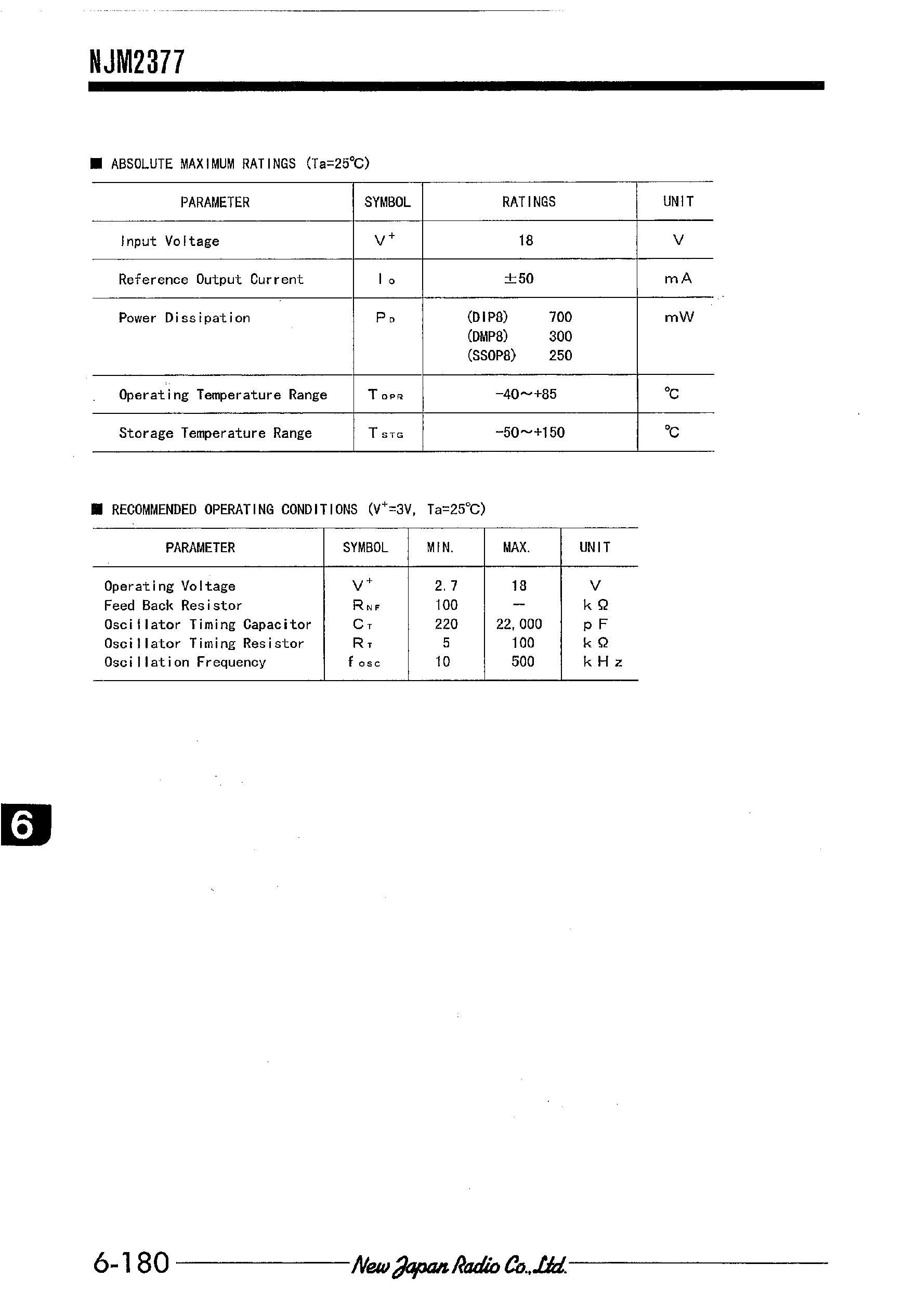 Datasheet NJM2377 page 2 Datasheet NJM2377 - SWITCHING REGULATOR CONTROL IC page 2