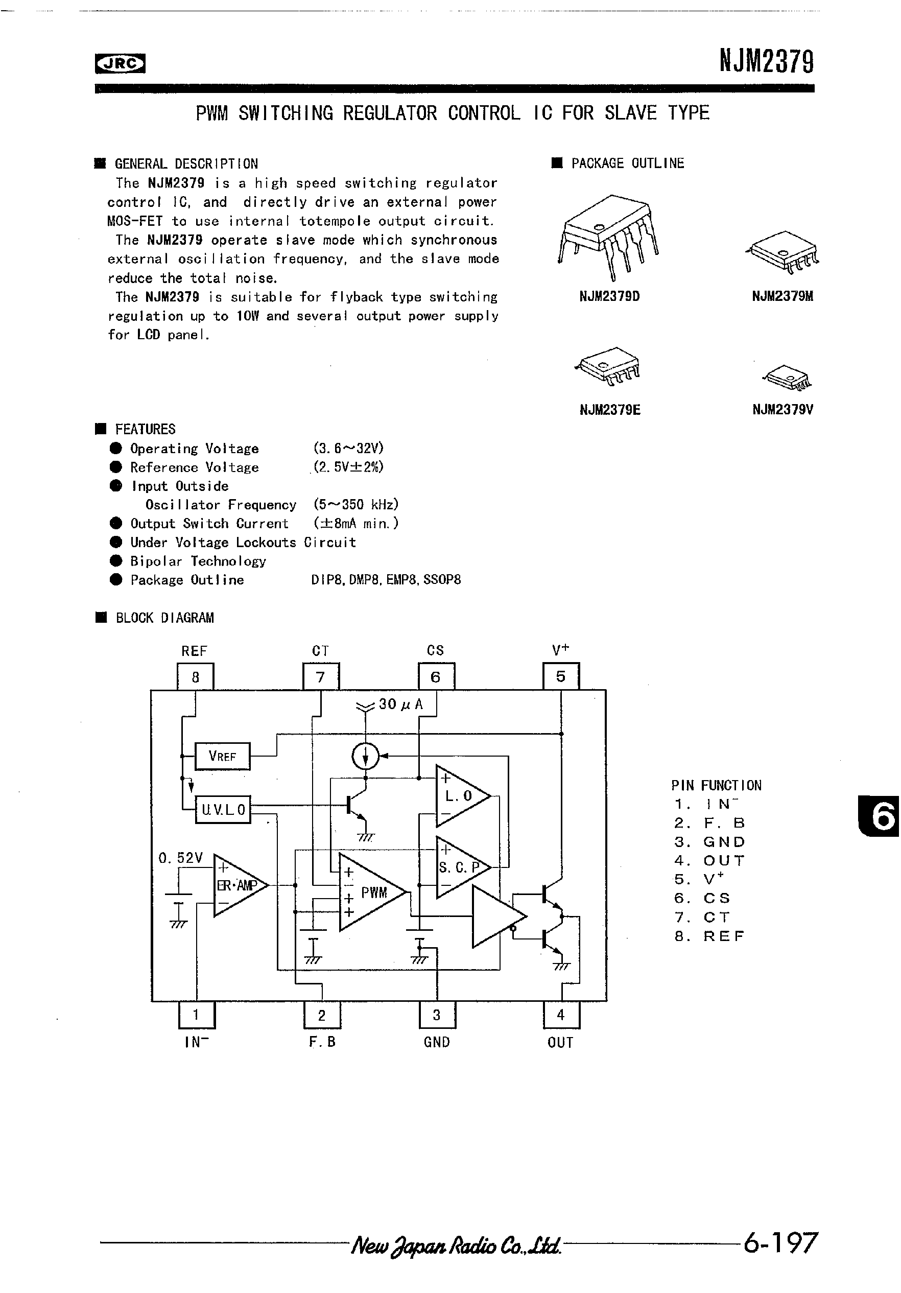 Datasheet NJM2379 page 1 Datasheet NJM2379 - PWM SWITCHING REGULATOR CONTROL IC FOR SLAVE TYPE page 1