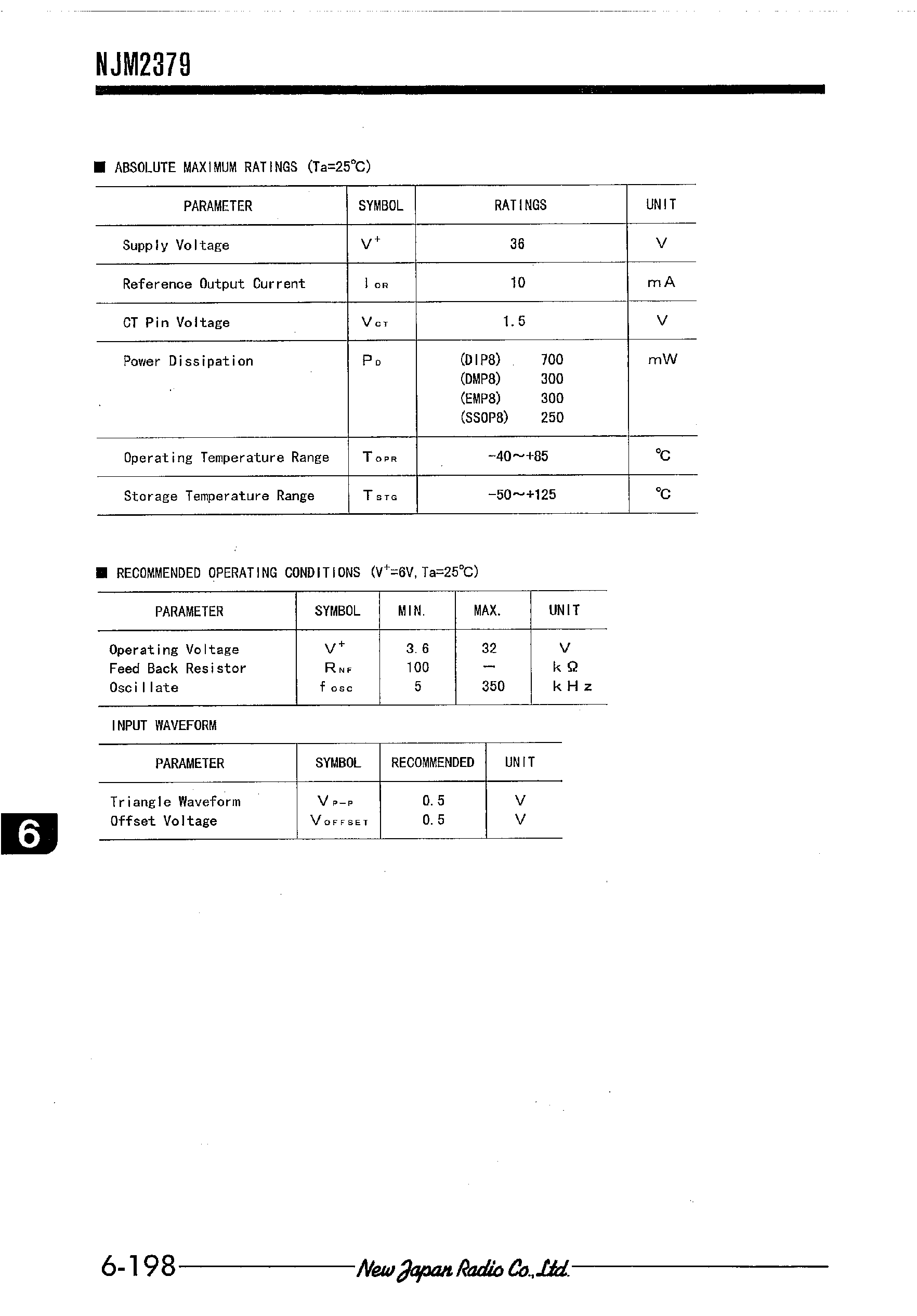 Datasheet NJM2379 page 2 Datasheet NJM2379 - PWM SWITCHING REGULATOR CONTROL IC FOR SLAVE TYPE page 2