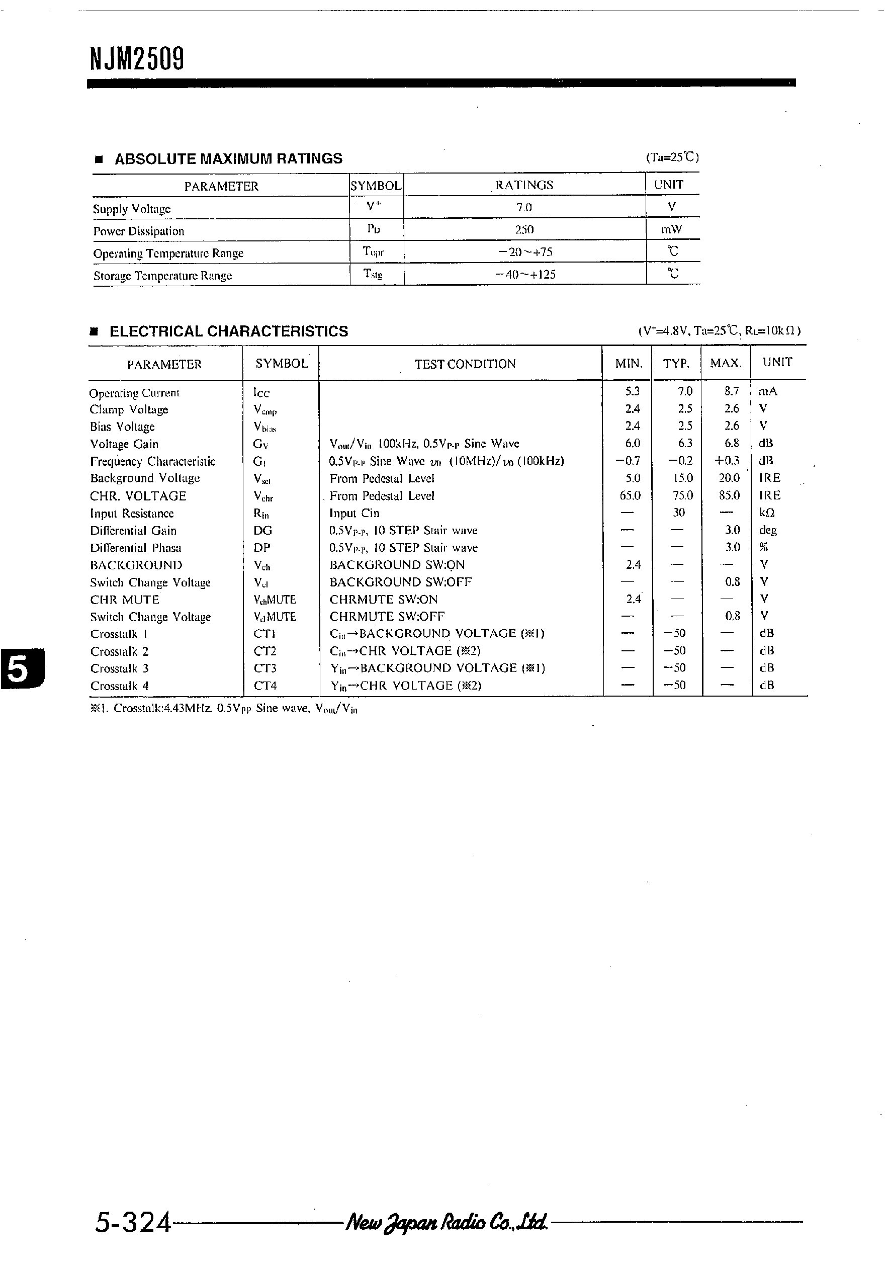 Datasheet NJM2509 - VIDEO SUPER INPOSER WITH Y-C MIXER page 2