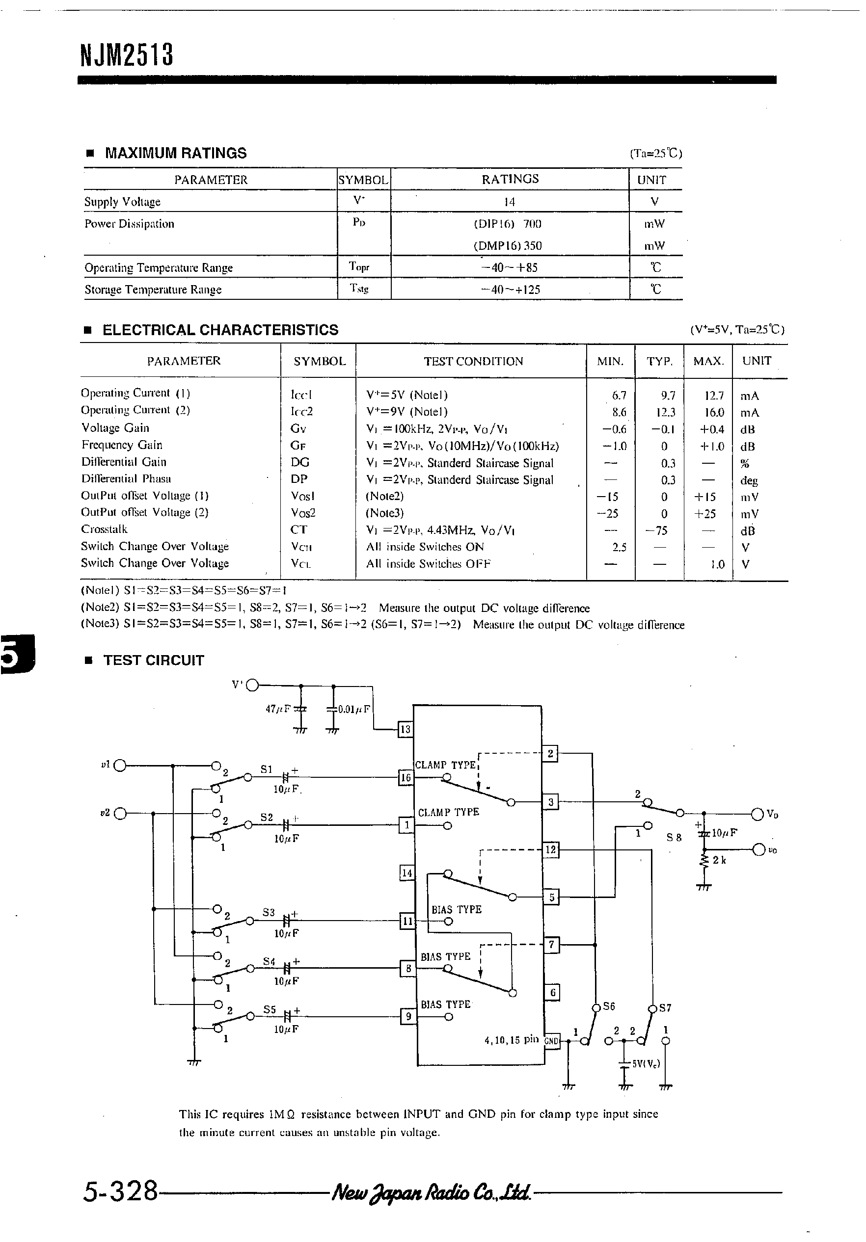 Datasheet NJM2513 - 3-INPUT/2-INPUT VIDEO SWITCH page 2
