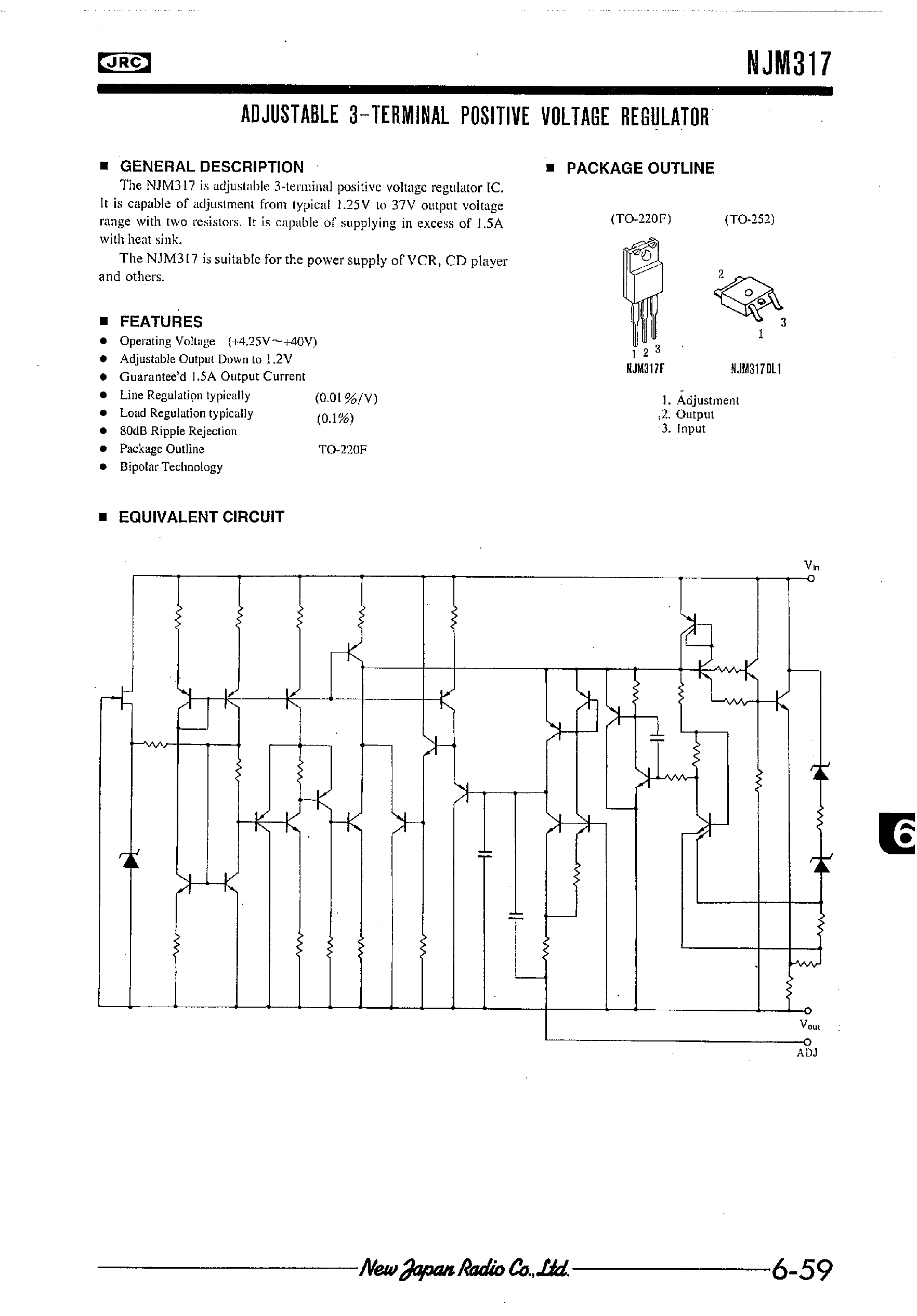 Datasheet NJM317 - ADJUSTABLE 3-TERMINAL POSITIVE VOLTAGE REGULATOR page 1