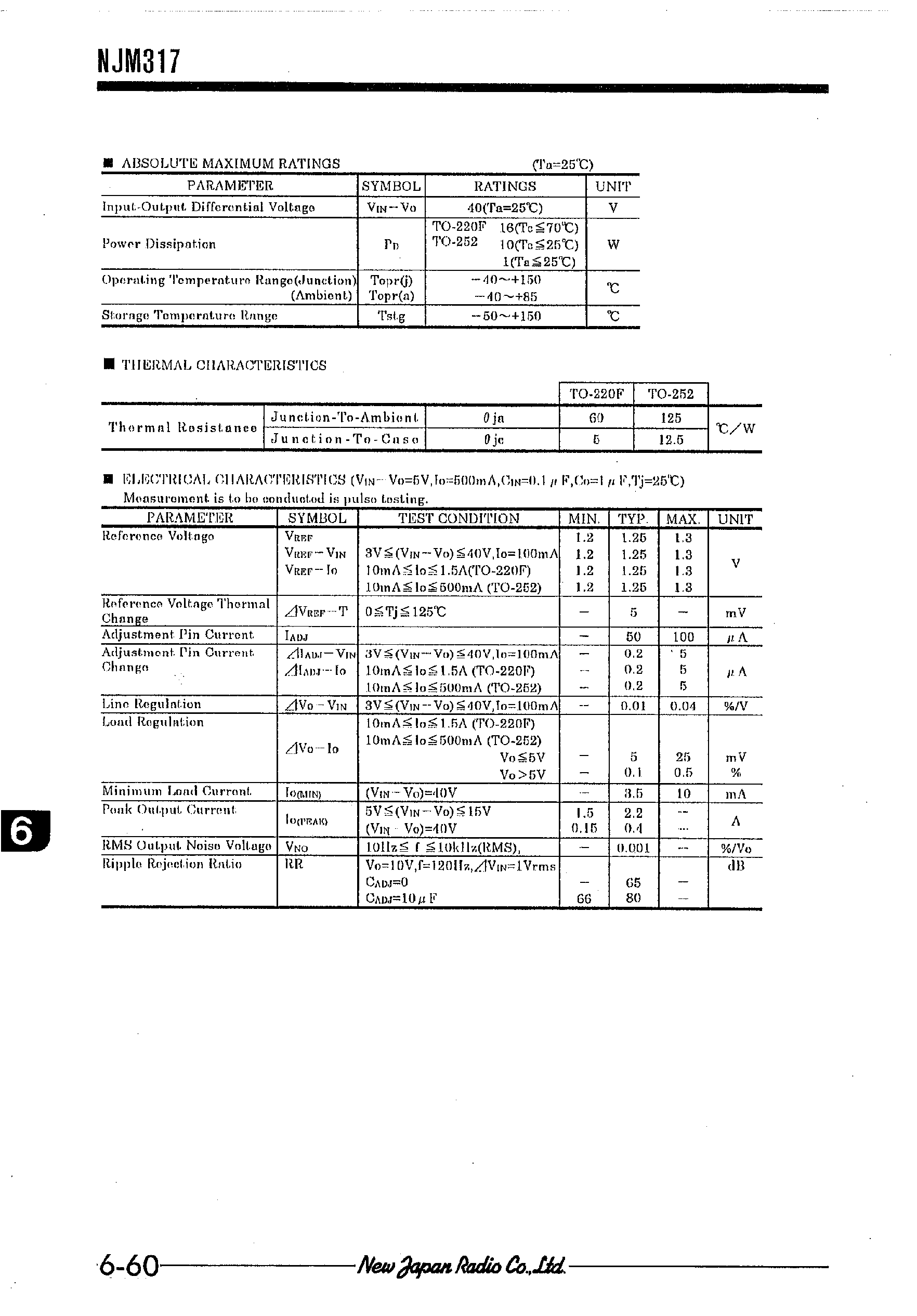 Datasheet NJM317 - ADJUSTABLE 3-TERMINAL POSITIVE VOLTAGE REGULATOR page 2
