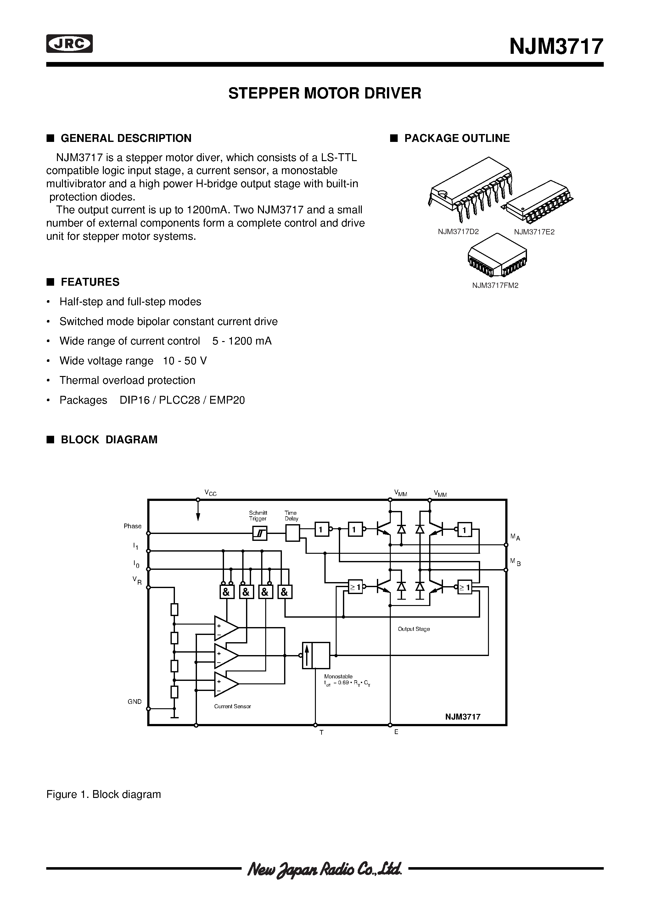 Даташит NJM3717 - STEPPER MOTOR DRIVER страница 1