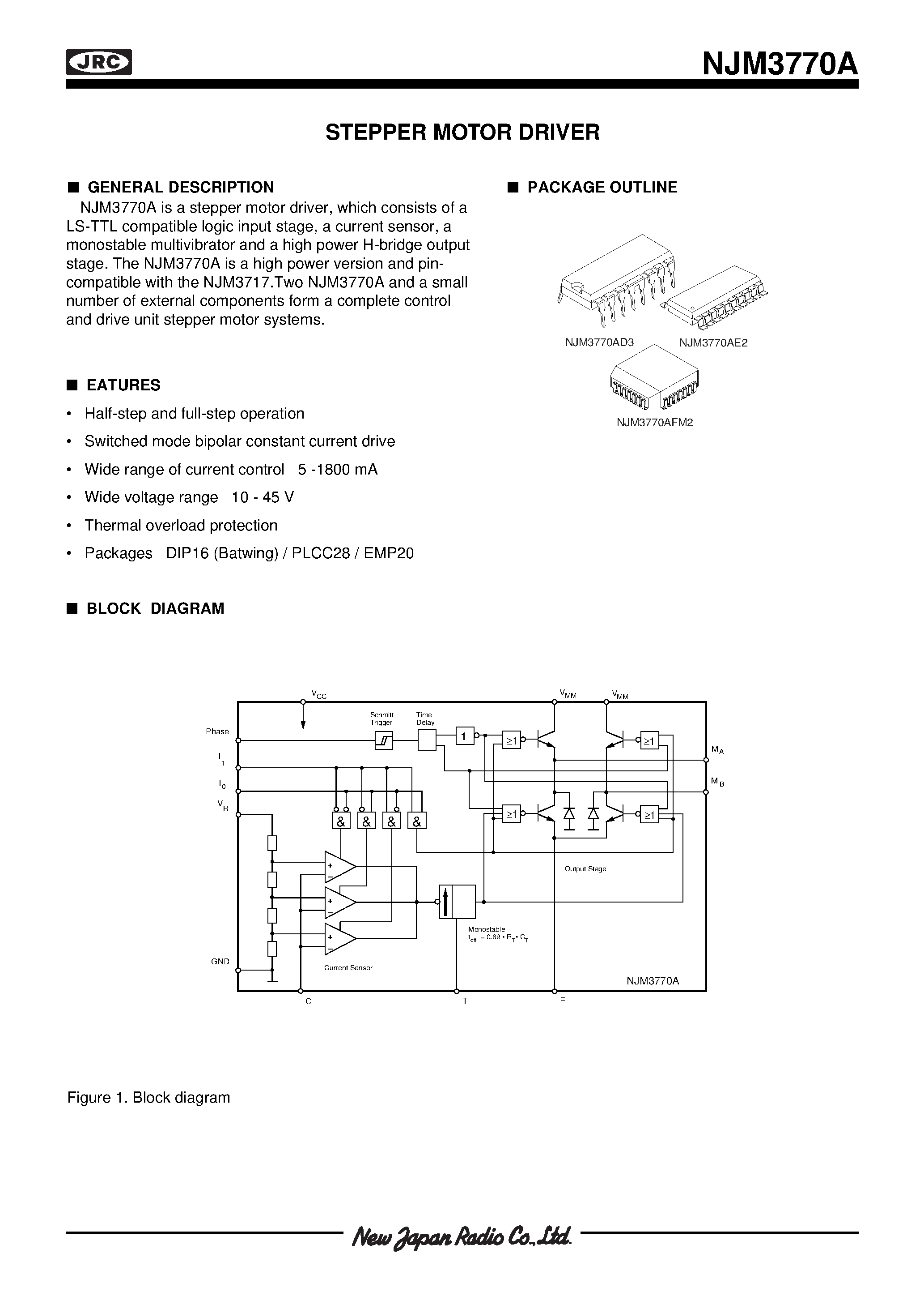 Даташит NJM3770A - STEPPER MOTOR DRIVER страница 1
