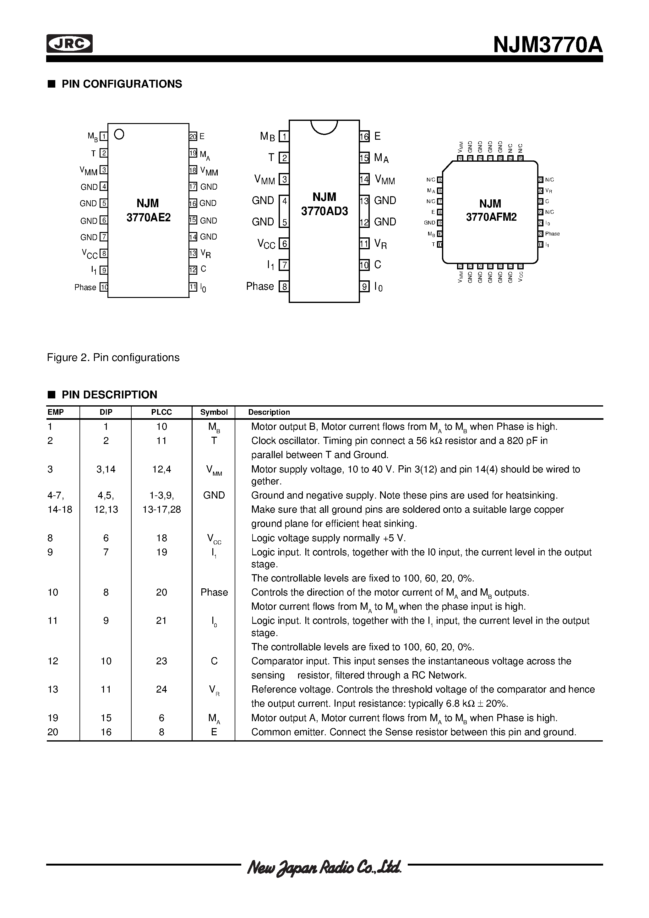 Даташит NJM3770A - STEPPER MOTOR DRIVER страница 2