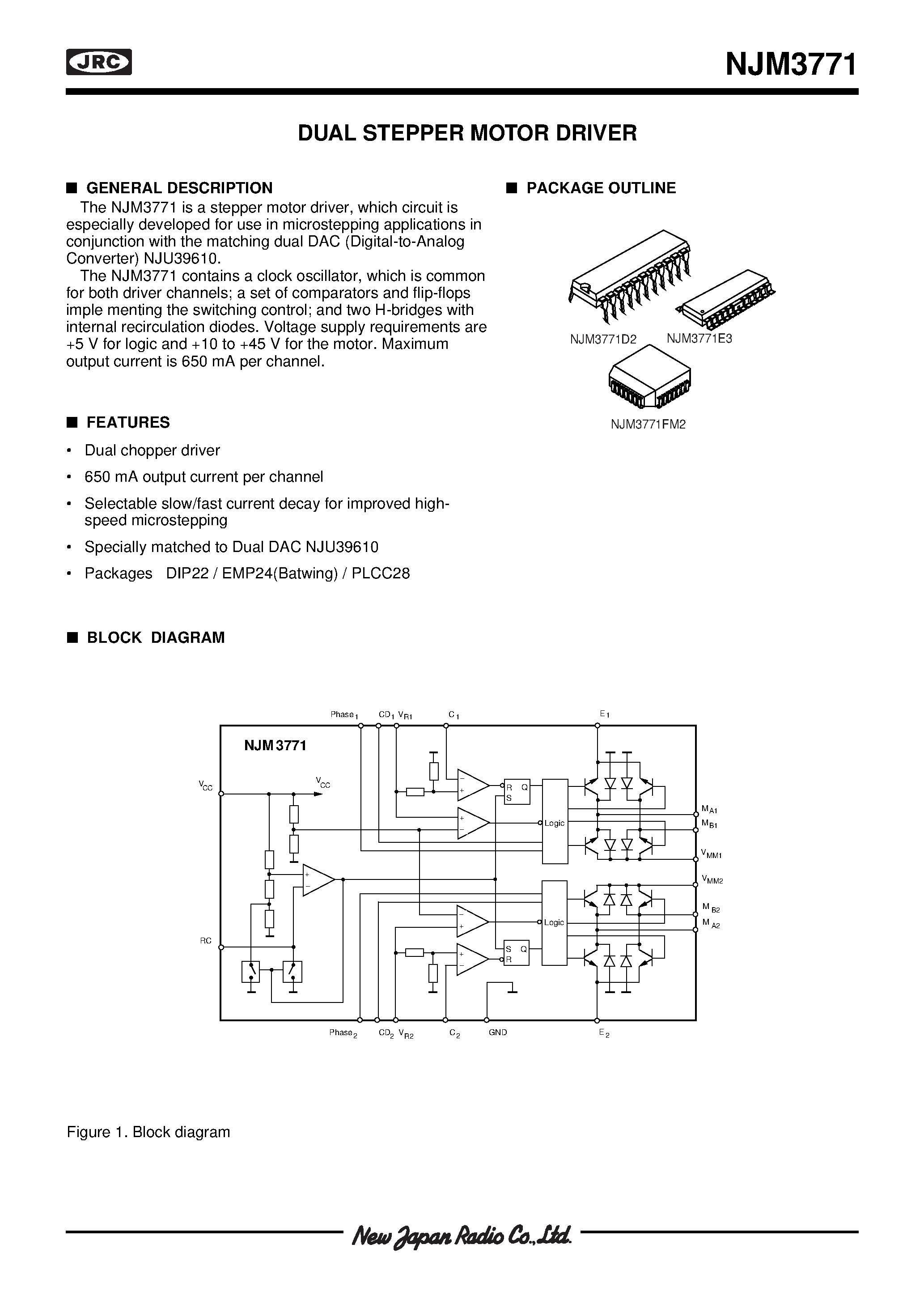 Даташит на микросхему NJM3771 страница 1 Даташит NJM3771 - DUAL STEPPER MOTOR DRIVER страница 1