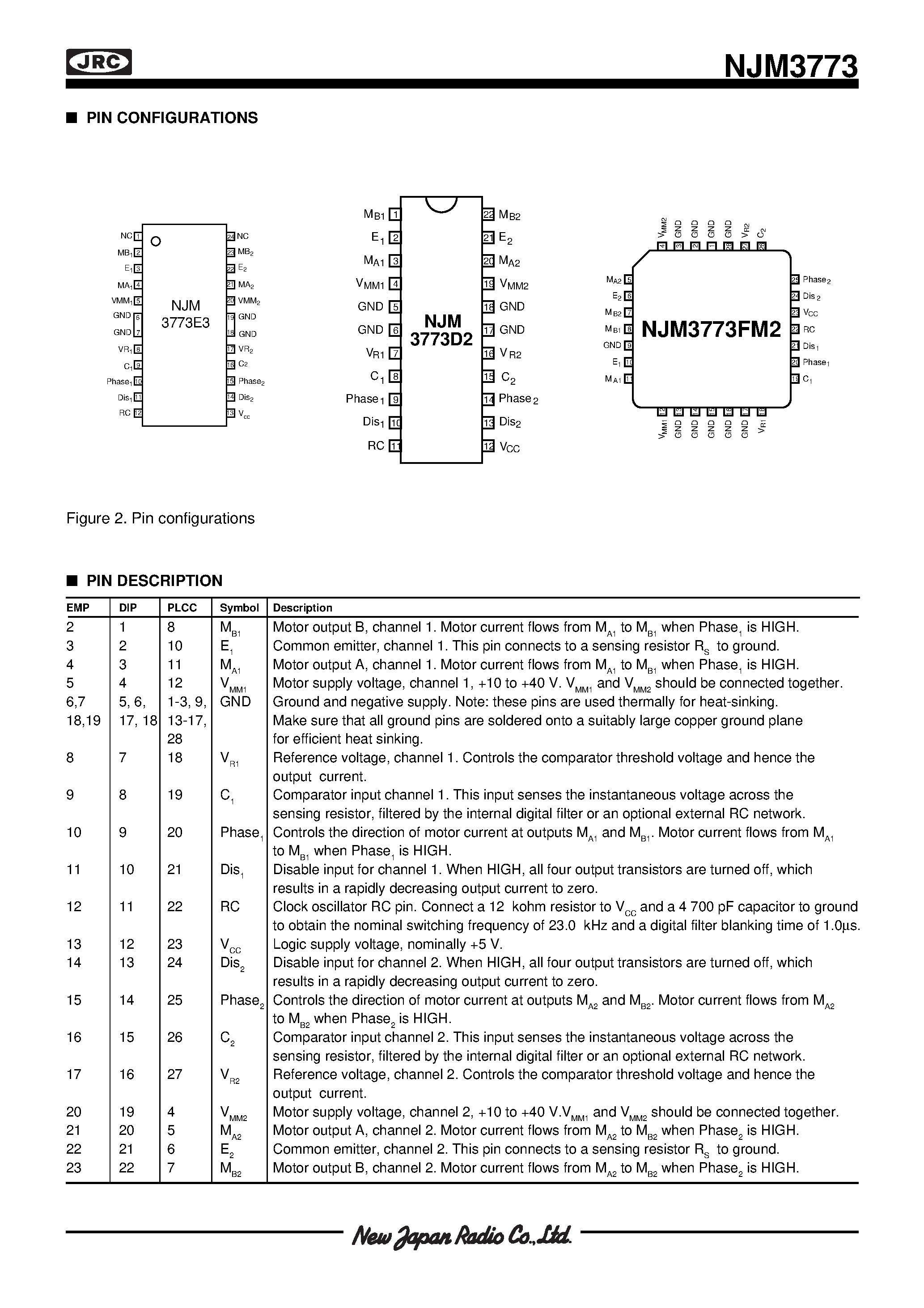 Даташит NJM3773 - DUAL STEPPER MOTOR DRIVER страница 2