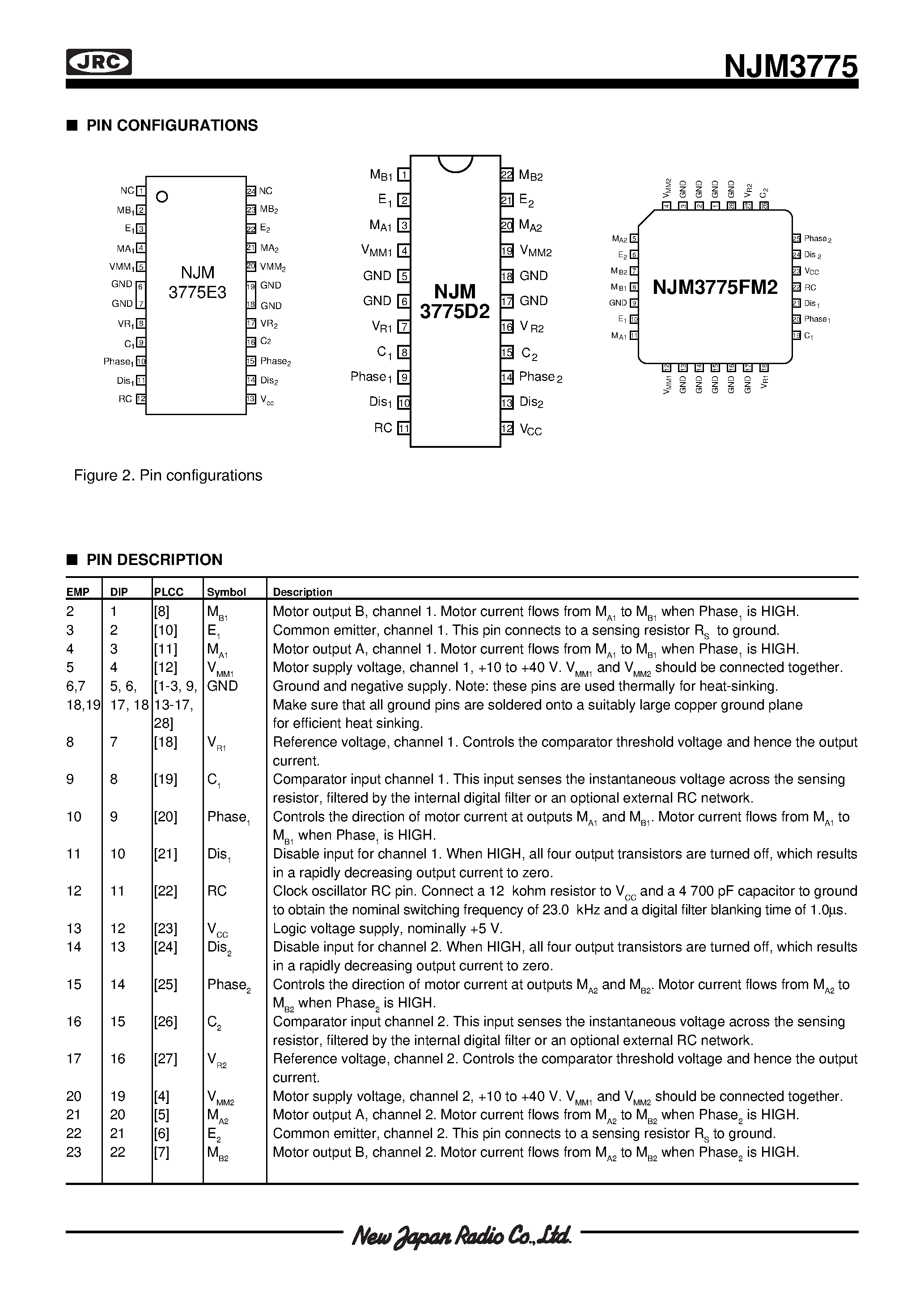 Даташит NJM3775 - DUAL STEPPER MOTOR DRIVER страница 2