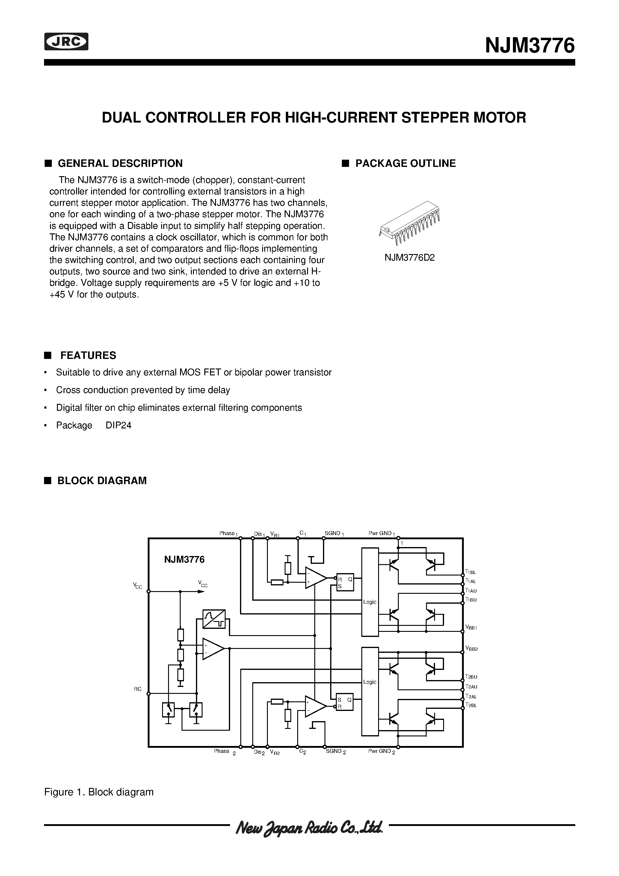 Даташит NJM3776 - DUAL CONTROLLER FOR HIGH-CURRENT STEPPER MOTOR страница 1