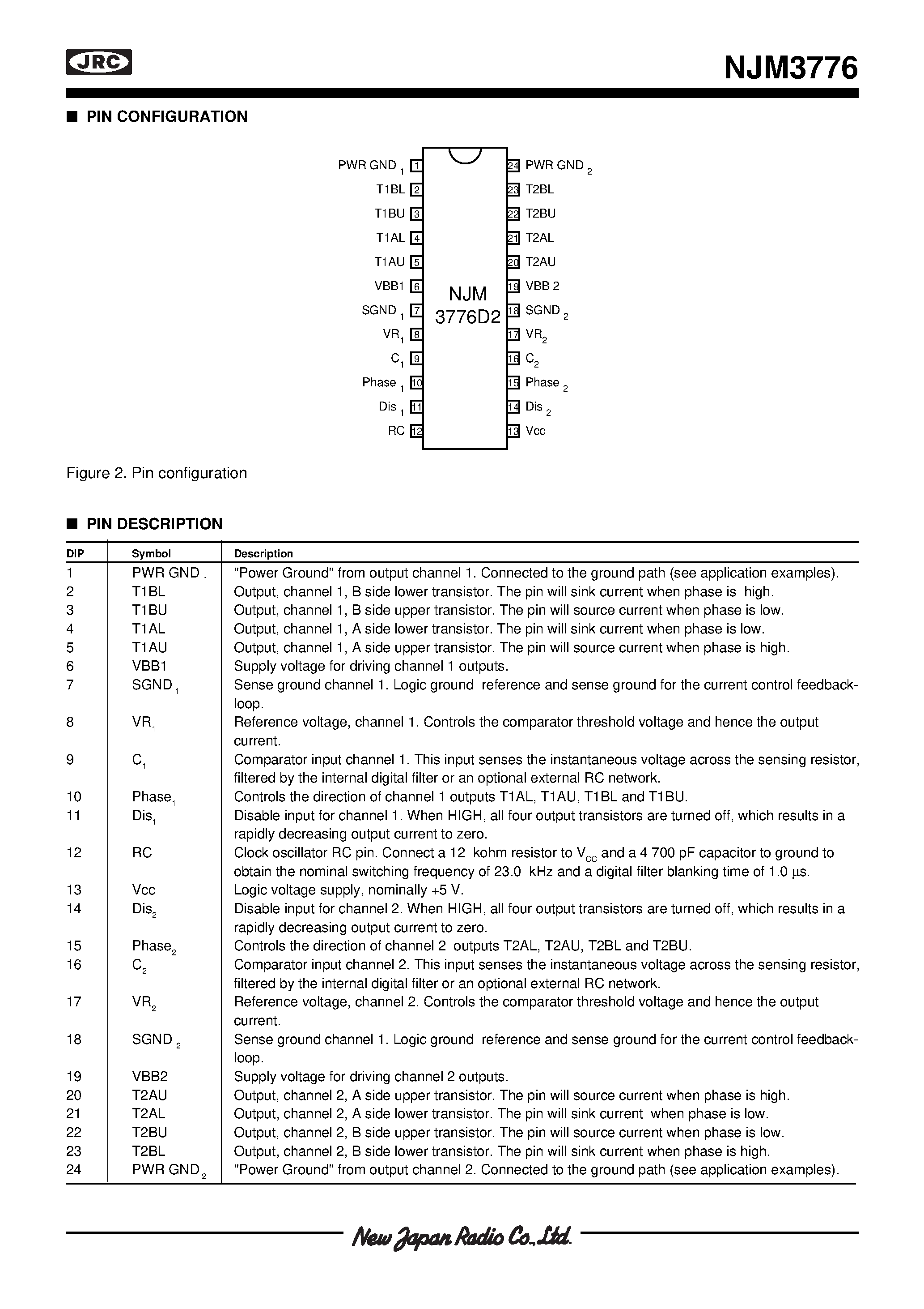 Даташит NJM3776 - DUAL CONTROLLER FOR HIGH-CURRENT STEPPER MOTOR страница 2