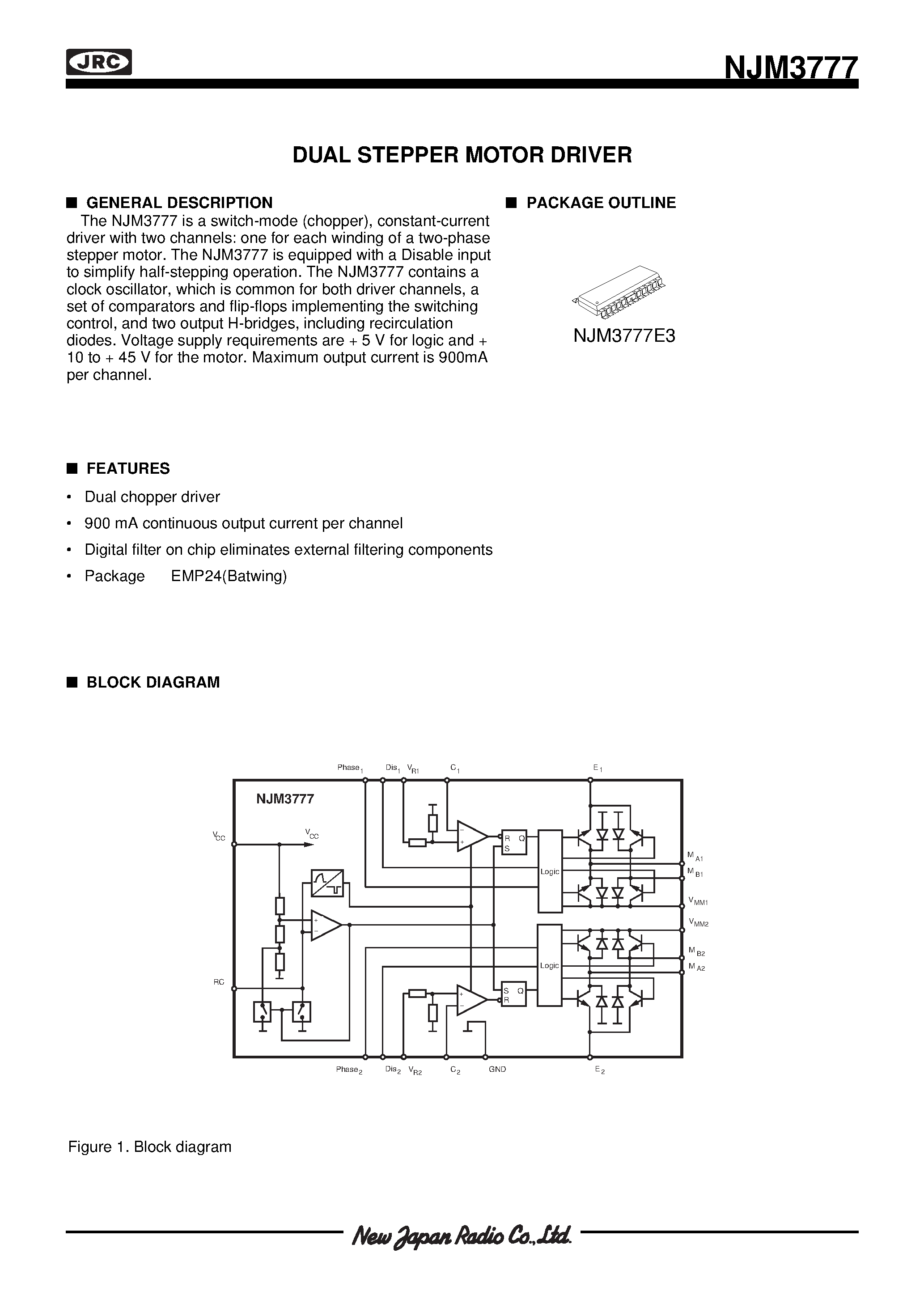 Даташит NJM3777 - DUAL STEPPER MOTOR DRIVER страница 1