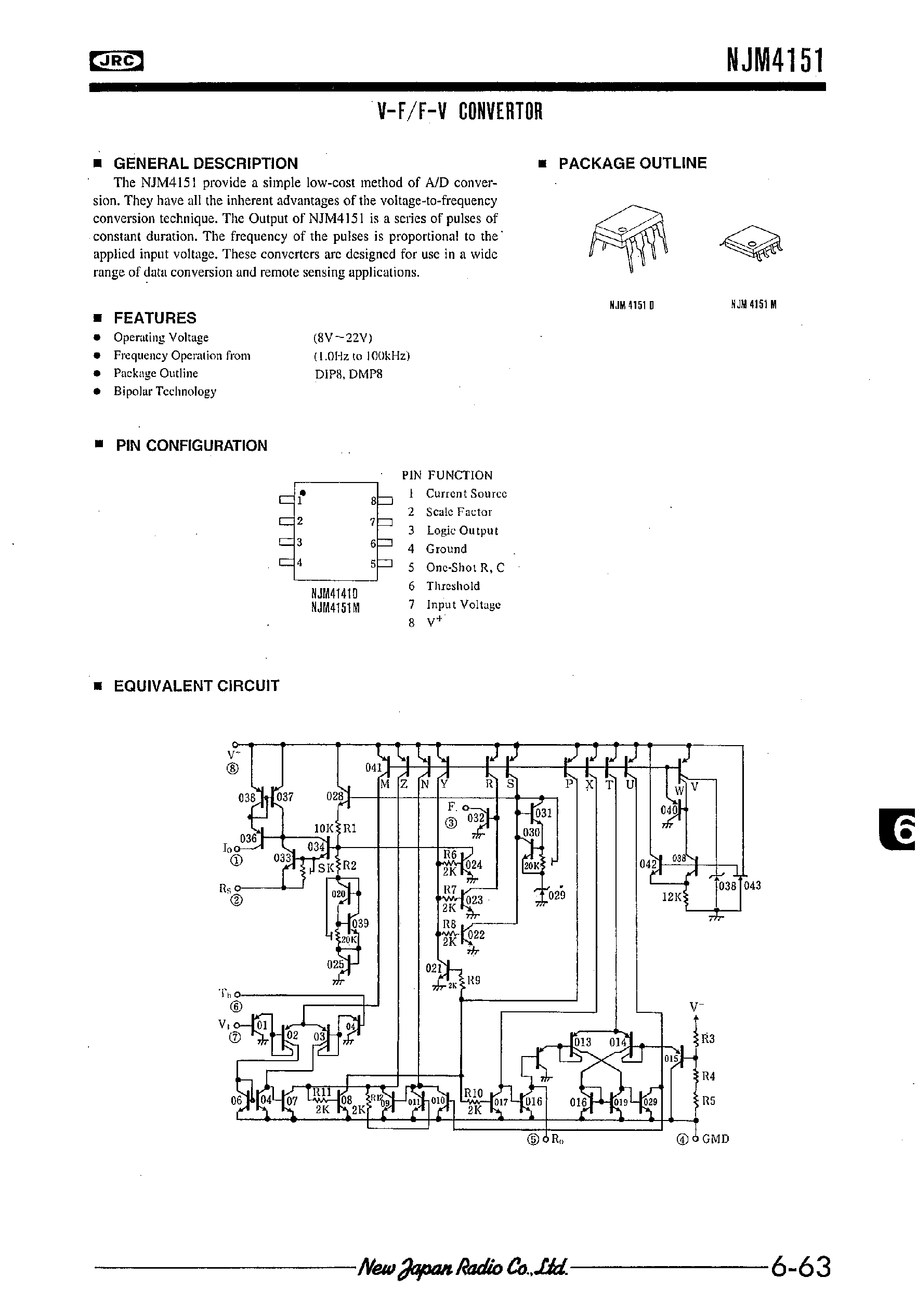 Даташит NJM4151 - V-F/F-V CONVERTOR страница 1