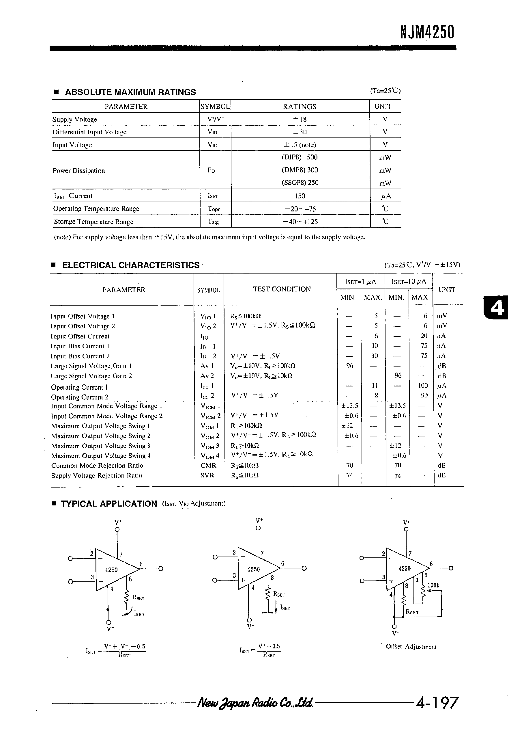 Даташит NJM4250 - M-POWER OPERATIONAL AMPLIFIER страница 2