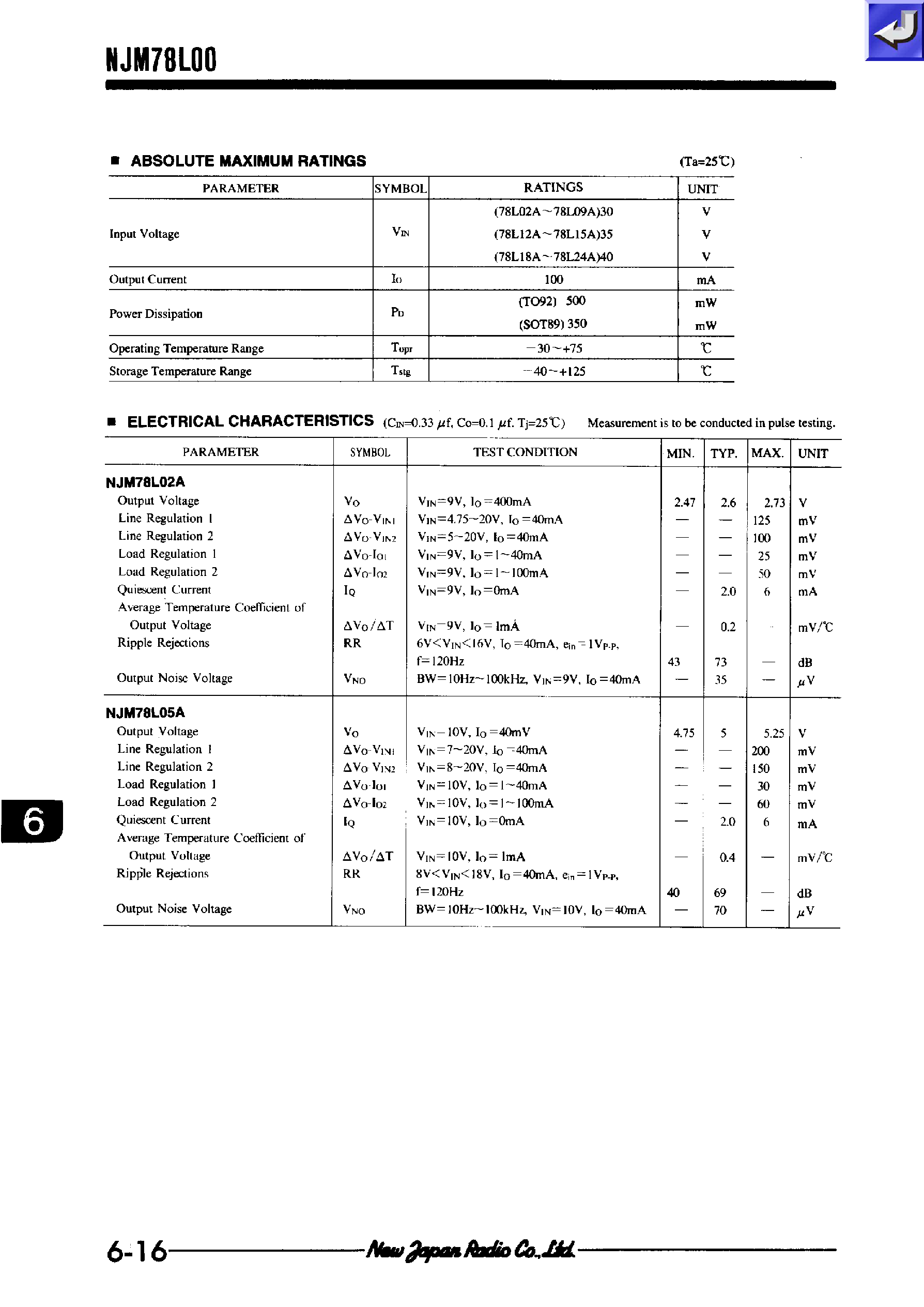 Datasheet NJM78L12UA - 3 - TERMINAL POSTIVE VOLTAGE REGULATOR page 2