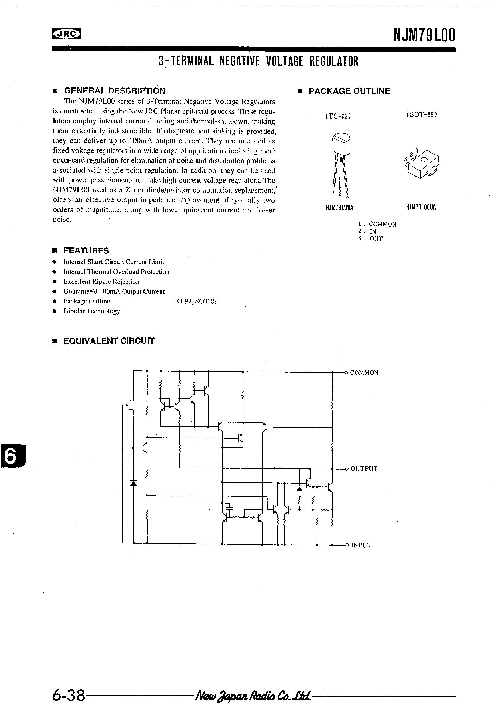 Datasheet NJM79L00 - 3-TERMINAL NEGAYIVE VOLTAGE REGULATOR page 1