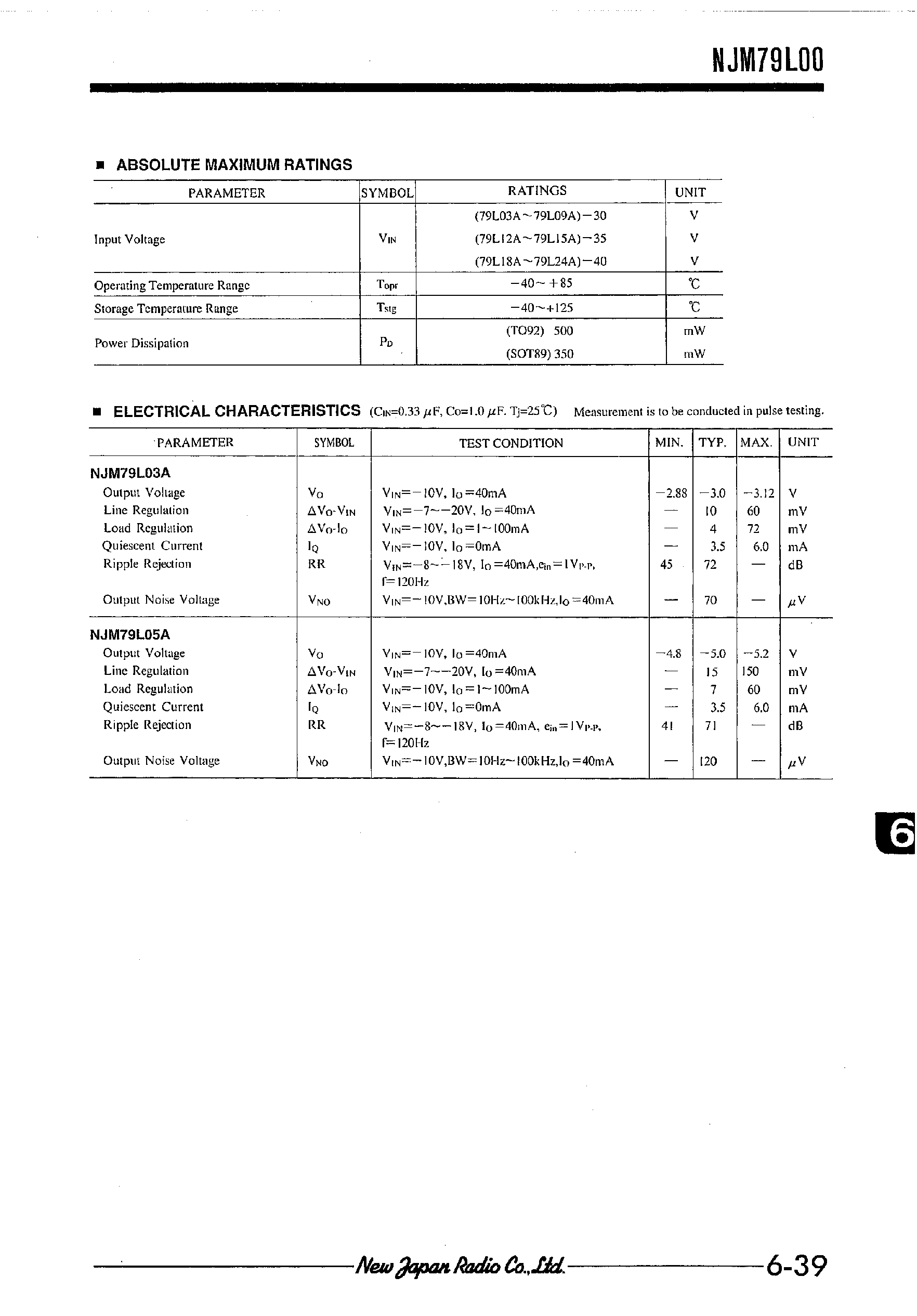 Datasheet NJM79L00 - 3-TERMINAL NEGAYIVE VOLTAGE REGULATOR page 2