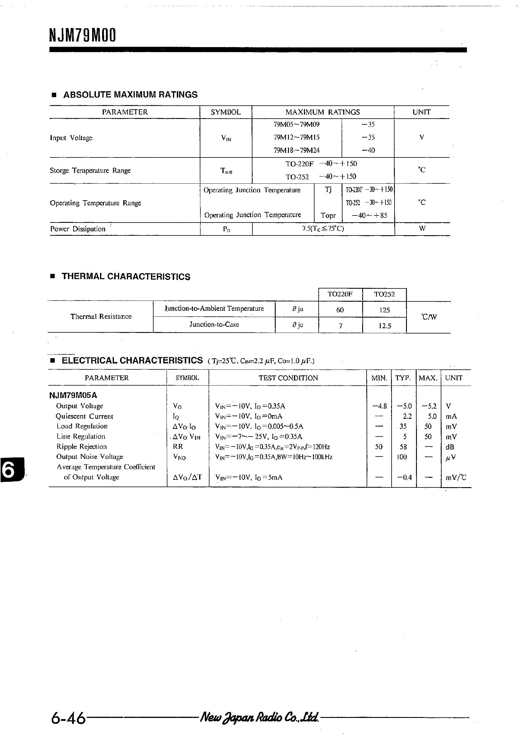 Datasheet NJM79M00 page 2 Datasheet NJM79M00 - 3-TERMINAL NEGAYIVE VOLTAGE REGULATOR page 2