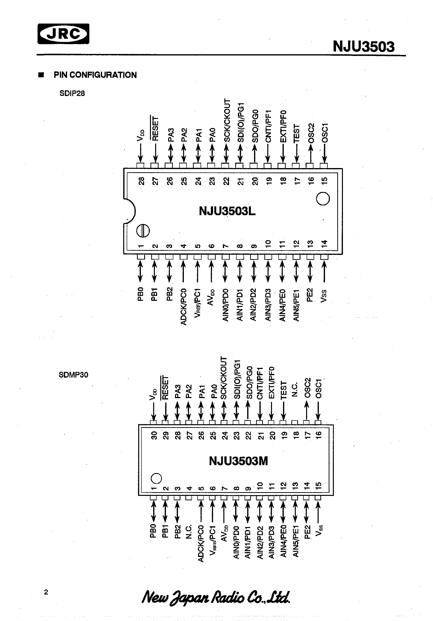 Datasheet NJU3503 - 4-BIT SINGLE CHIP MICRO CONTROLLER page 2