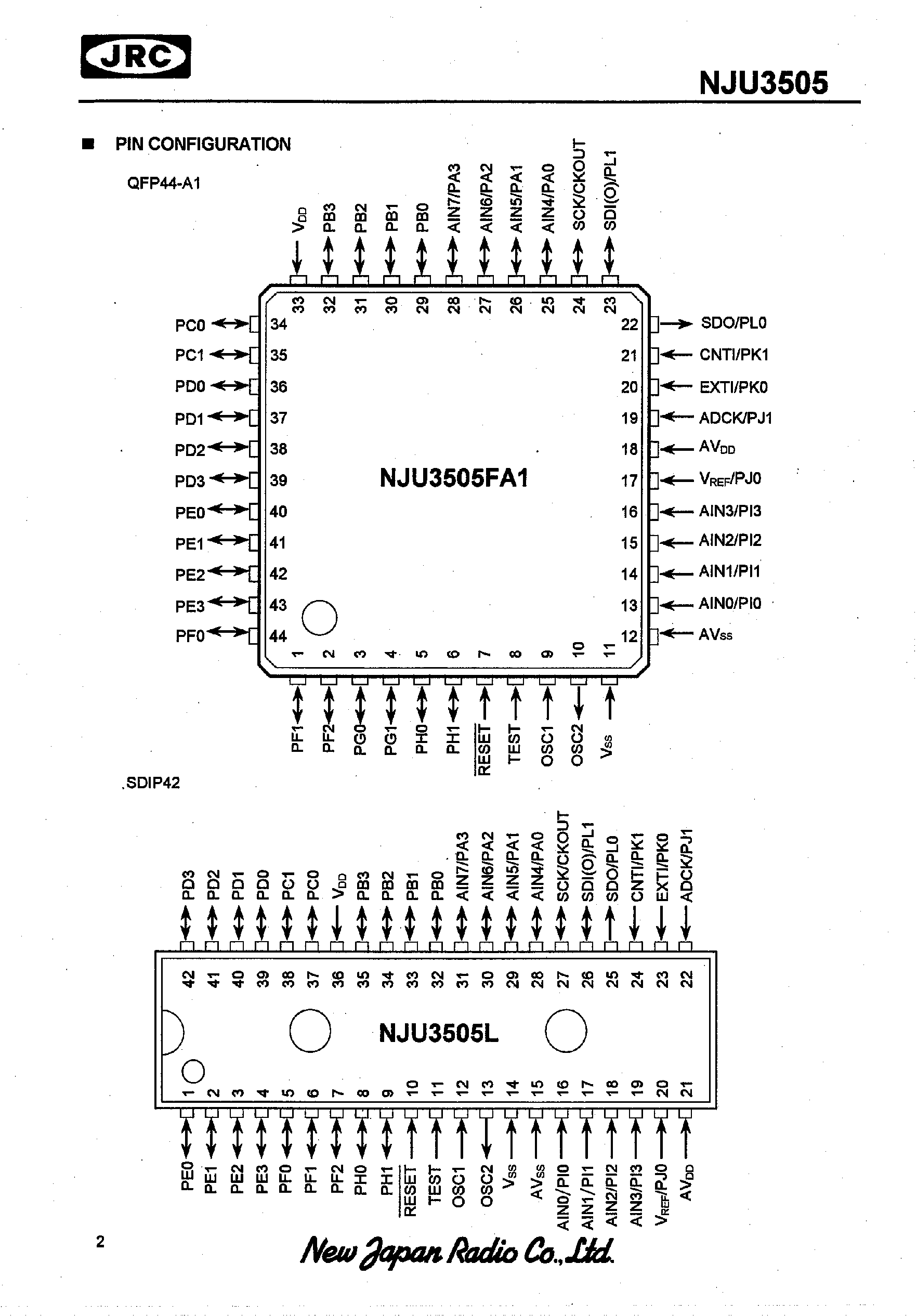 Datasheet NJU3505 - 4-BIT SINGLE CHIP MICRO CONTROLLER page 2