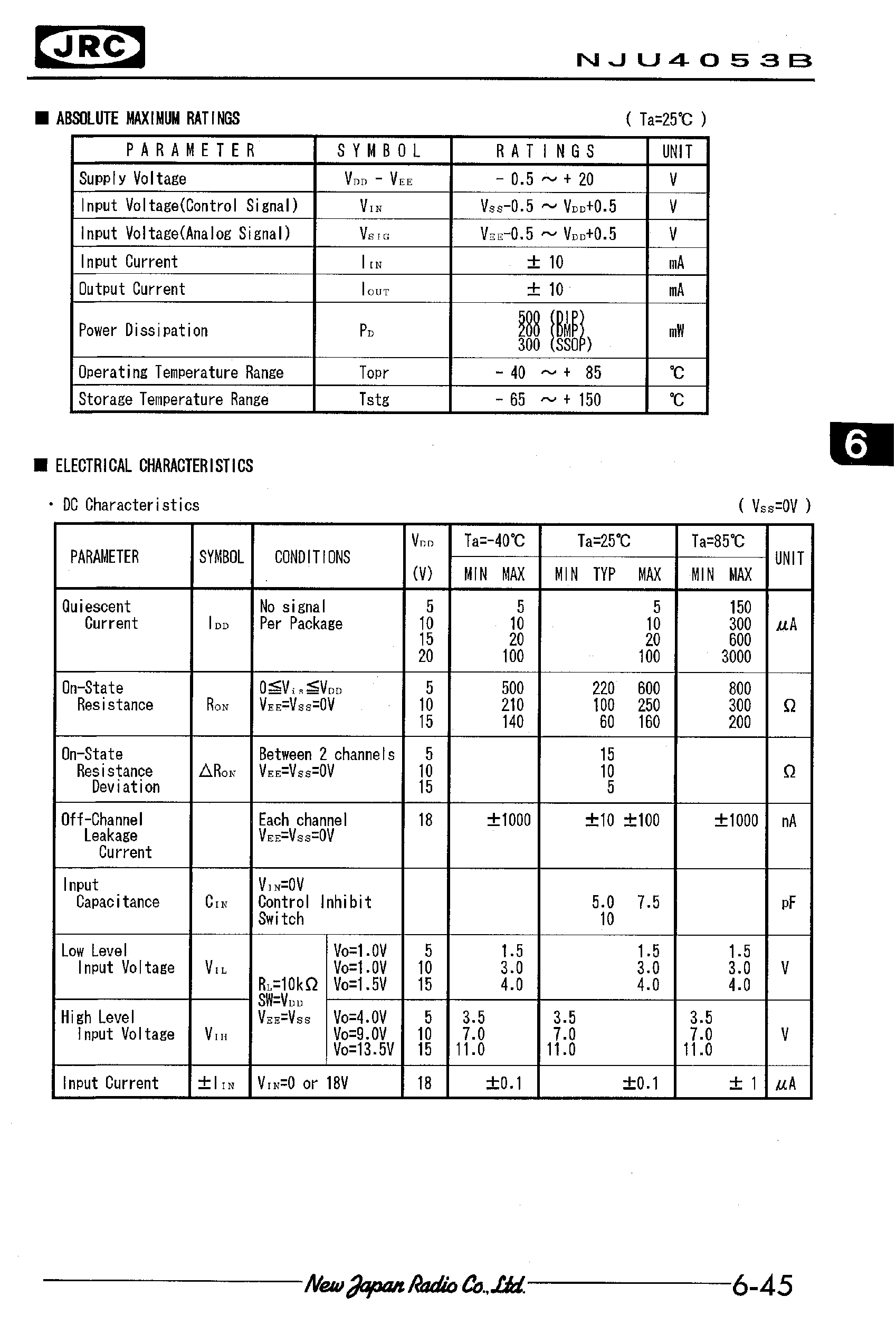 Datasheet NJU4053 - TRIPLE 2-CHANNEL MULTIPLEXER page 2