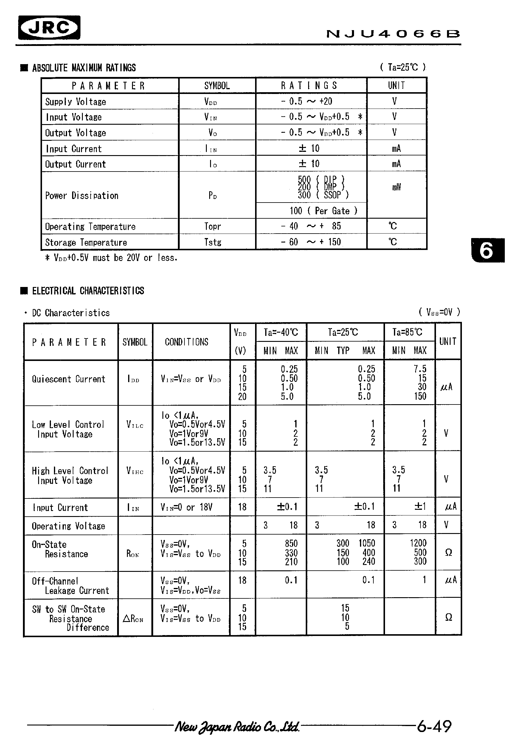 Datasheet NJU4066 page 2 Datasheet NJU4066 - C-MOS QUAD ANALOG SWITCH page 2