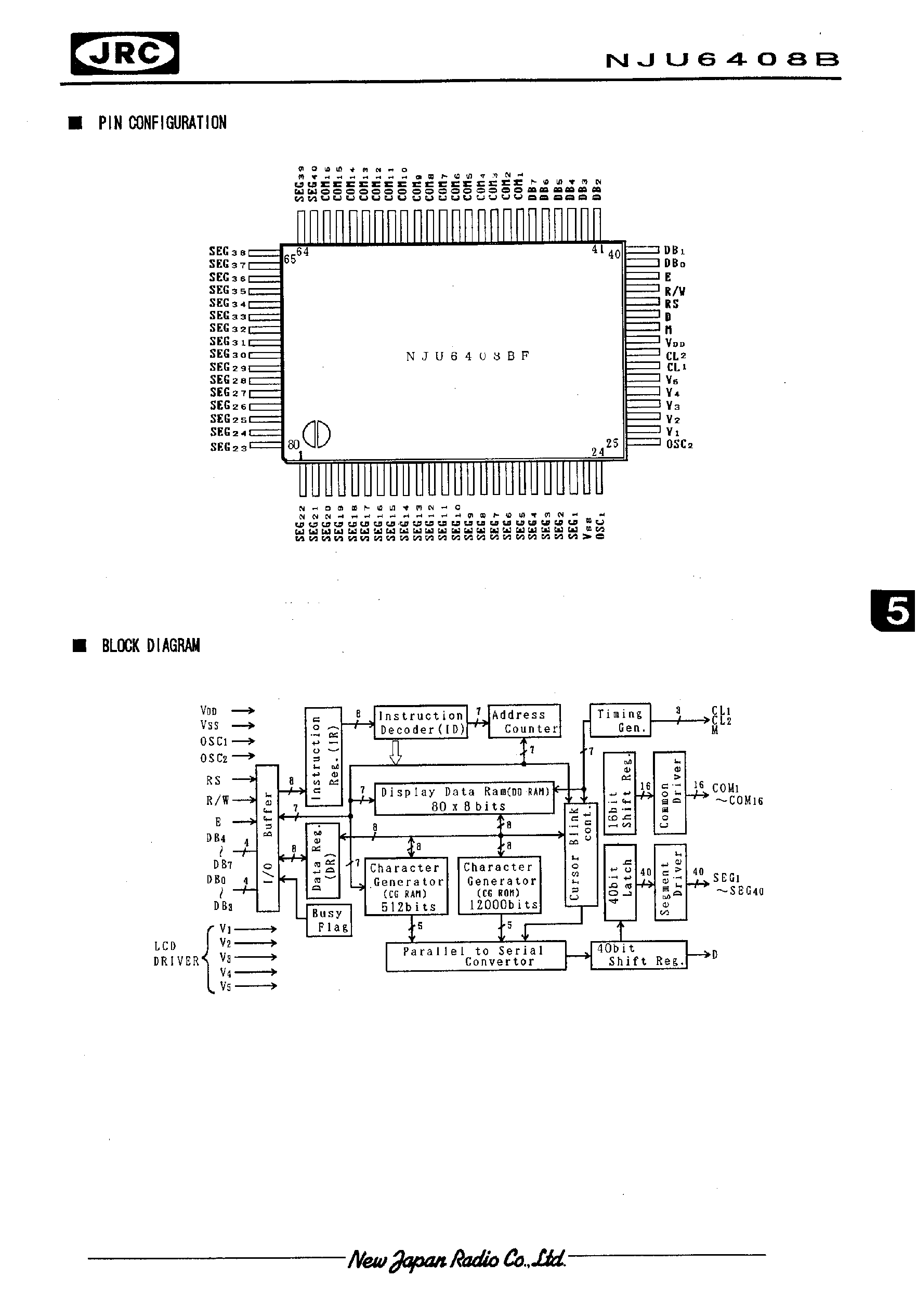 Datasheet NJU6408B - 8-CHARACTER 2-LINE DOT MATRIX LCD CONTROLLER DRIVER WITH EXTENSION FUNCTION page 2